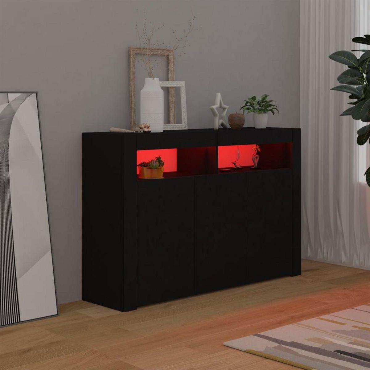 VIDAXL Buffet avec lumieres LED noir 115,5x30x75 cm