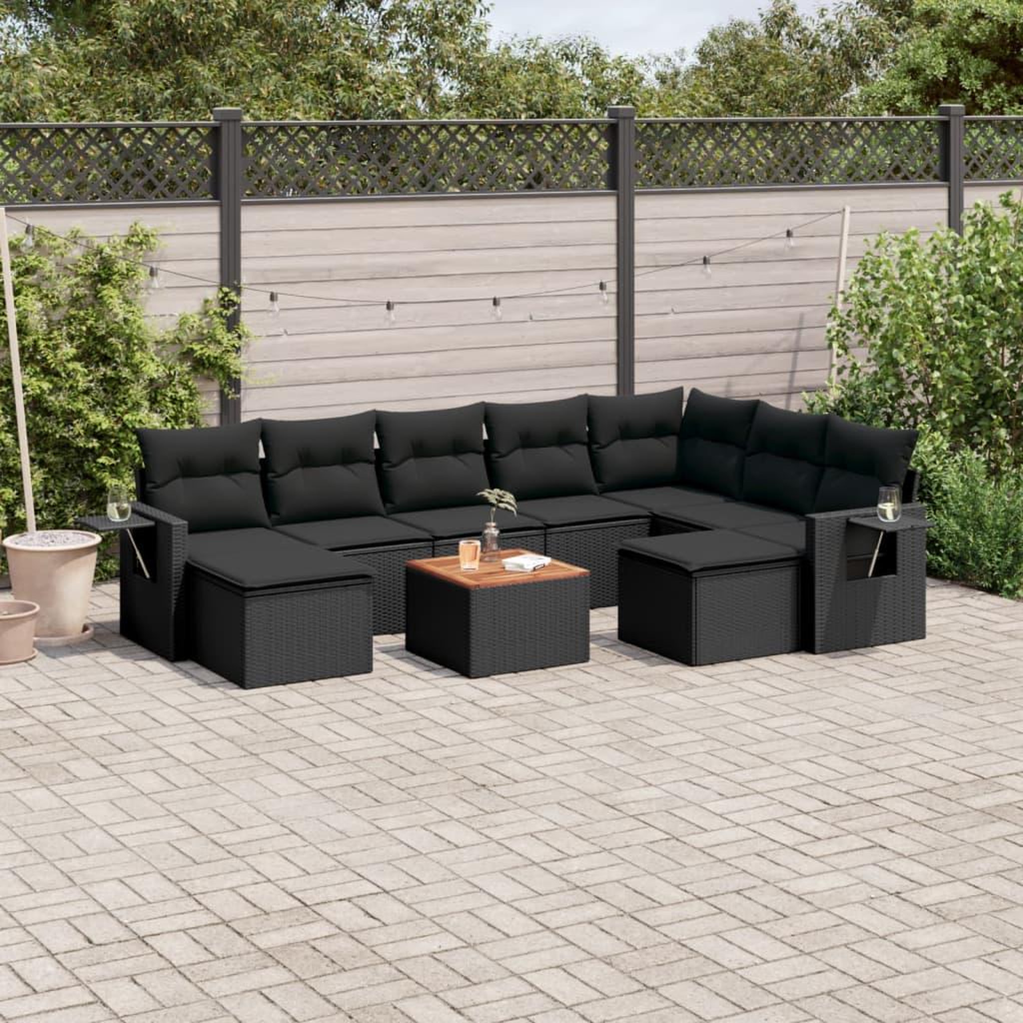 VIDAXL Salon de jardin 10 pcs avec coussins noir resine tressee