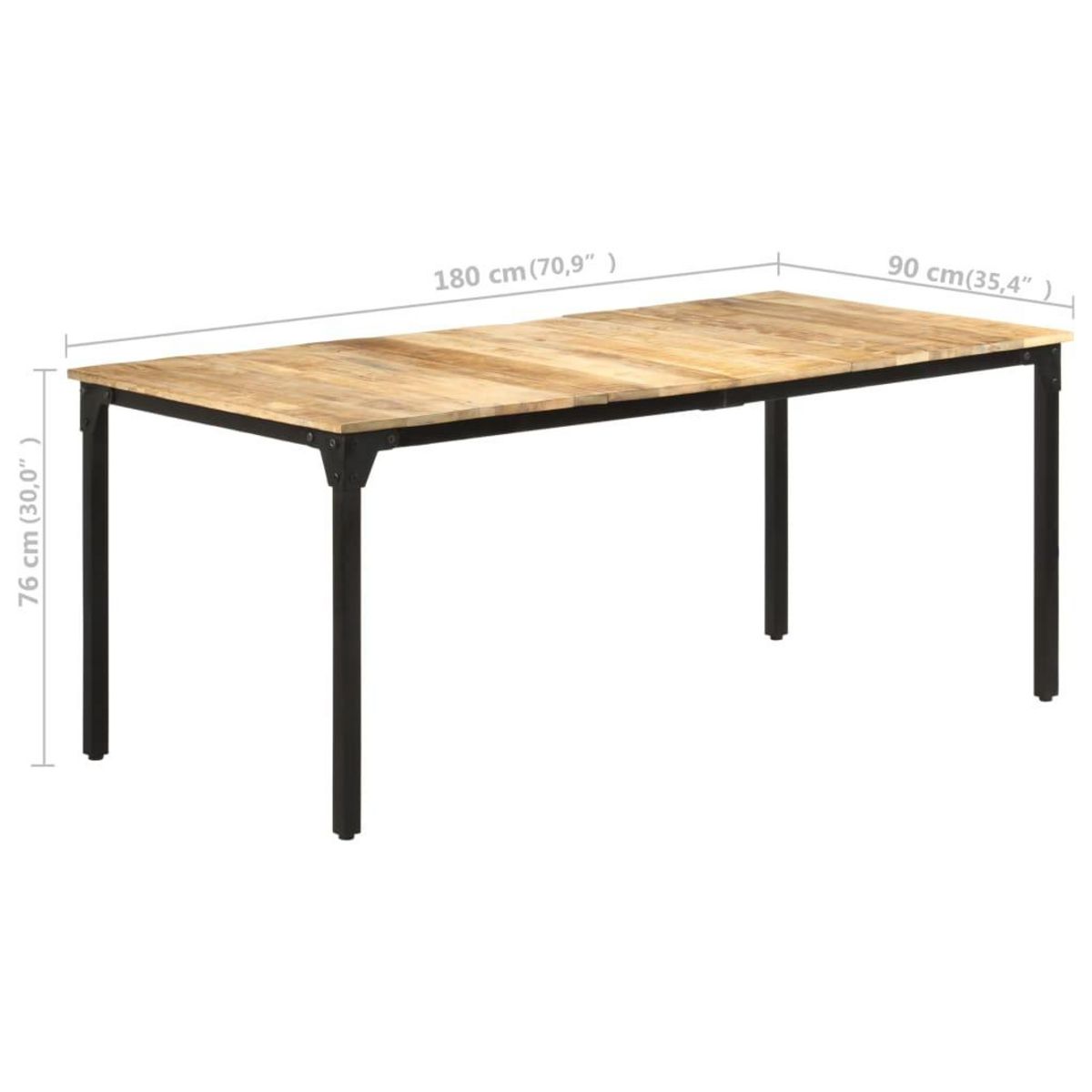 VIDAXL Table a manger 180x90x76 cm Bois de manguier brut