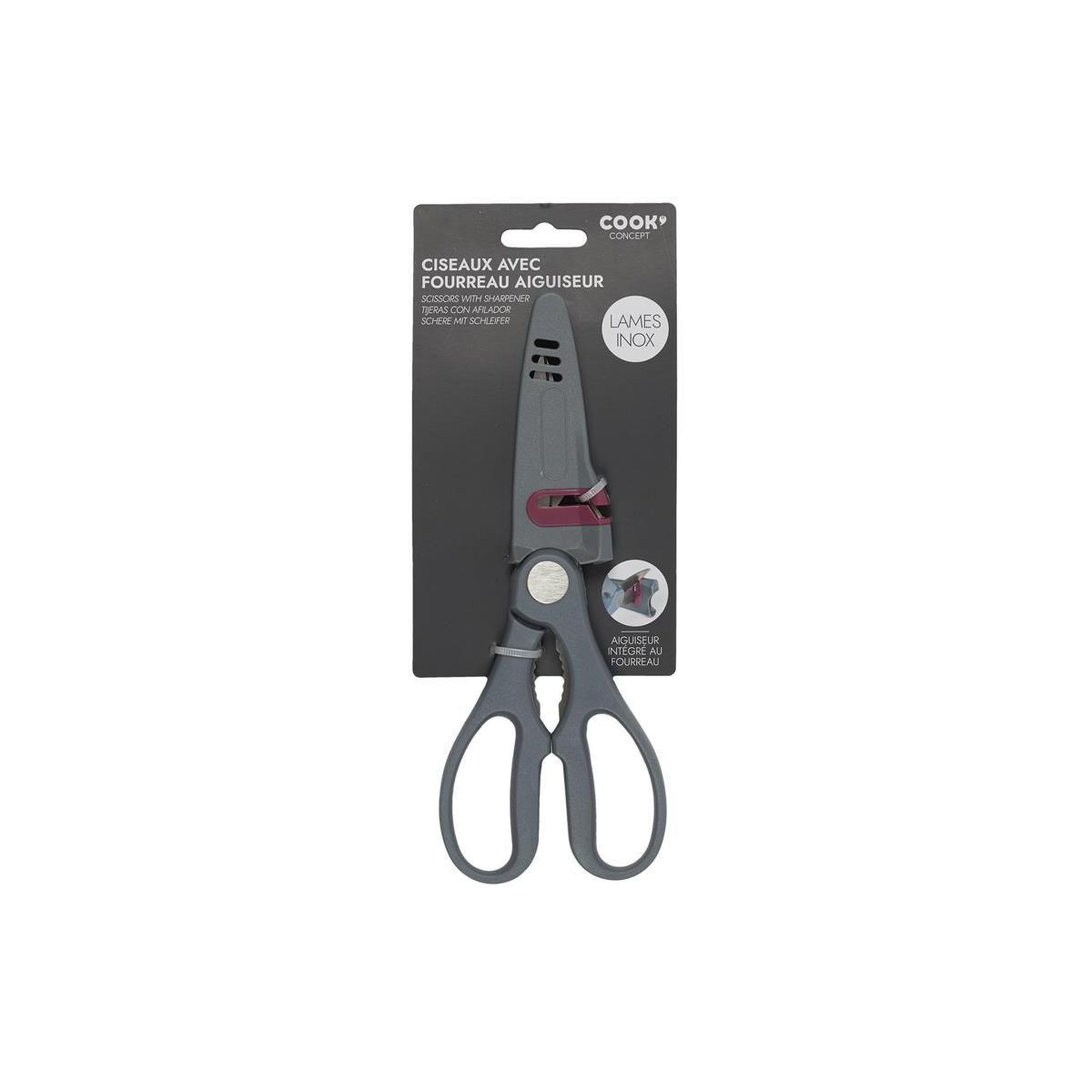 Voir la diapositive 3 : COOK CONCEPT Ciseaux de Cuisine  Fourreau Aiguiseur  24cm Gris