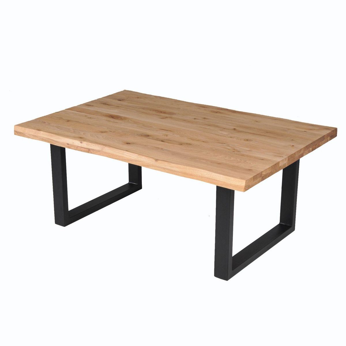 Table basse en chêne massif 110x75 cm pieds métal, finition huilée FAUVE