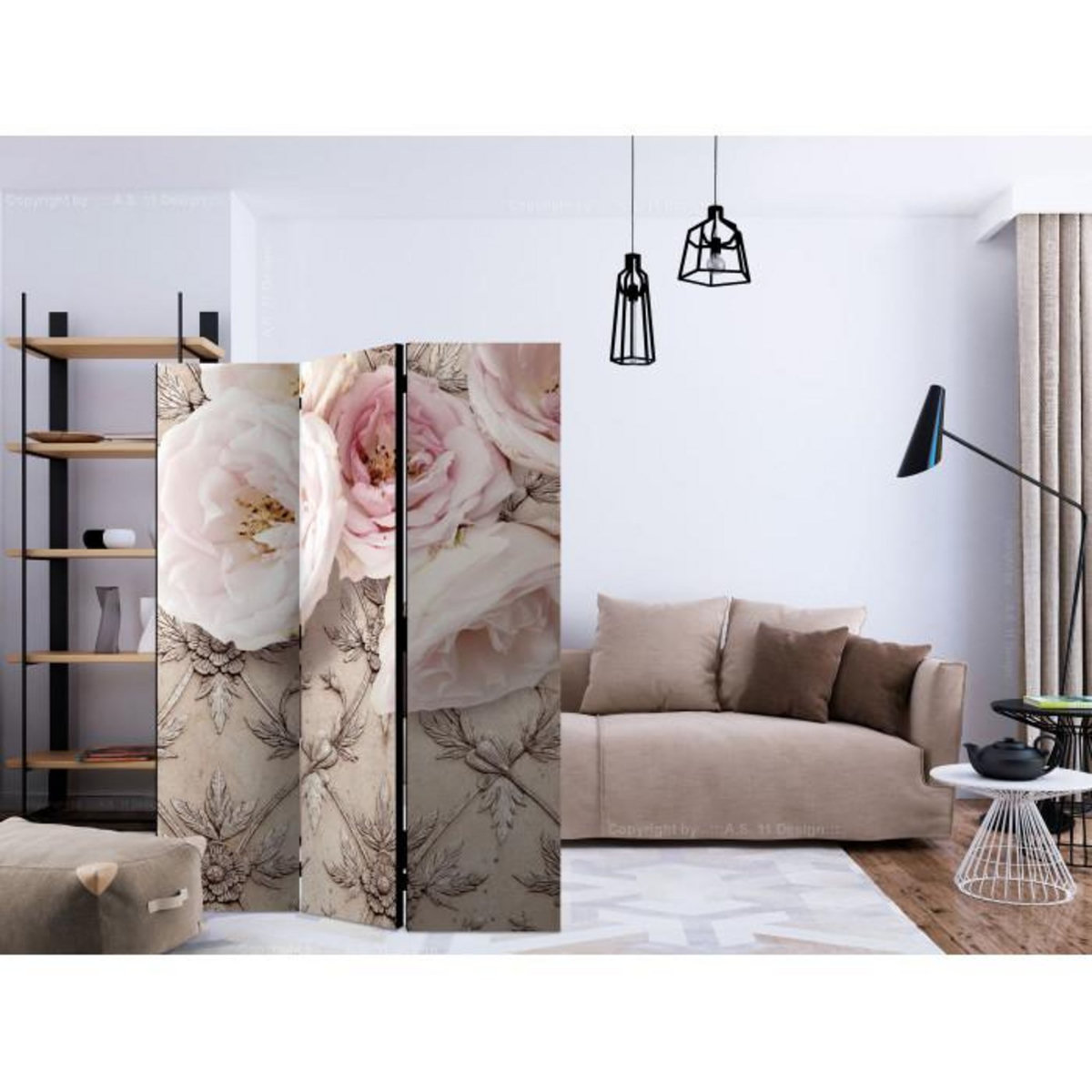 Paris Prix Paravent 3 Volets  Romantic Beige  135x172cm