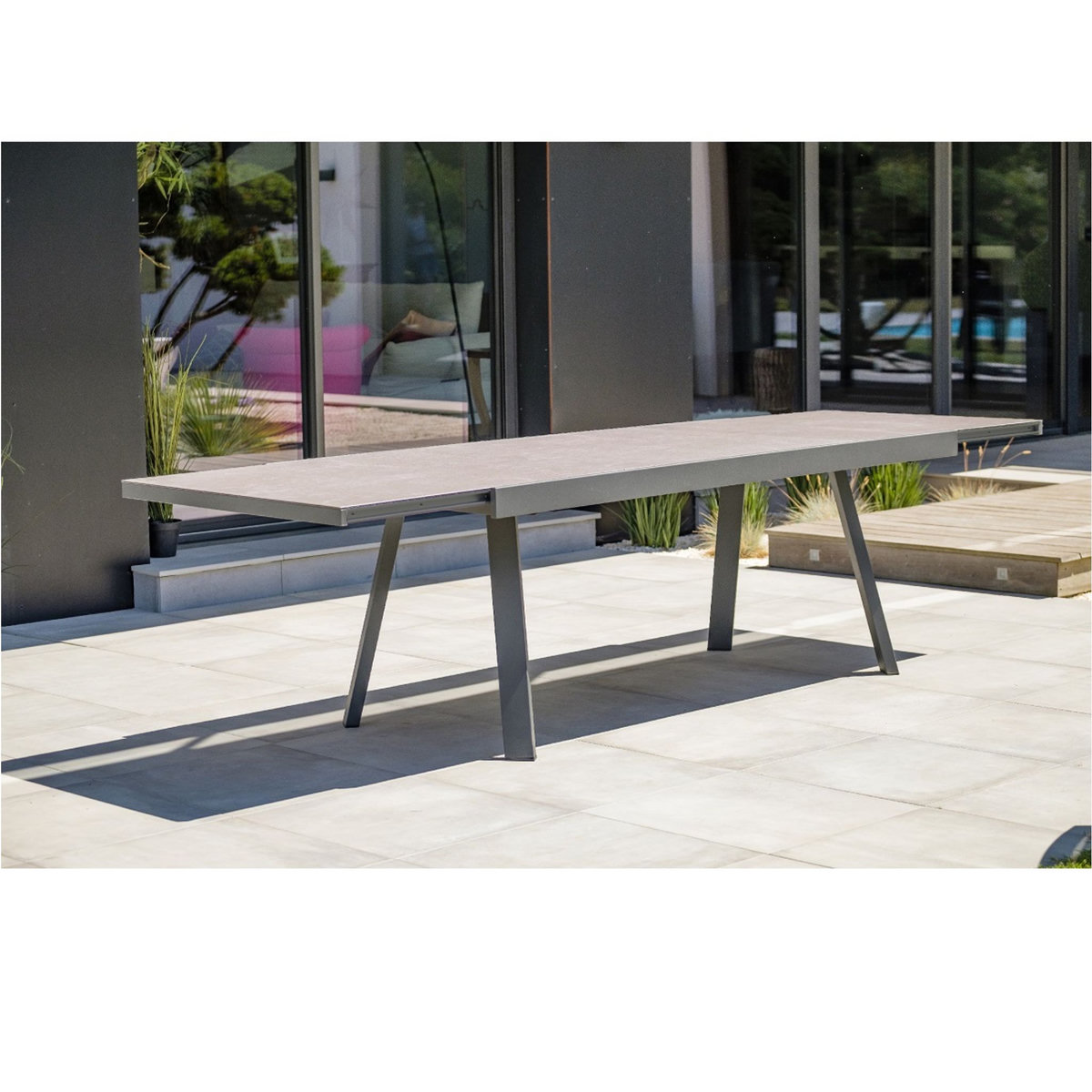 DCB GARDEN Table de jardin - 10/12 places - Aluminium/céramique - Gris - STOCKHOLM