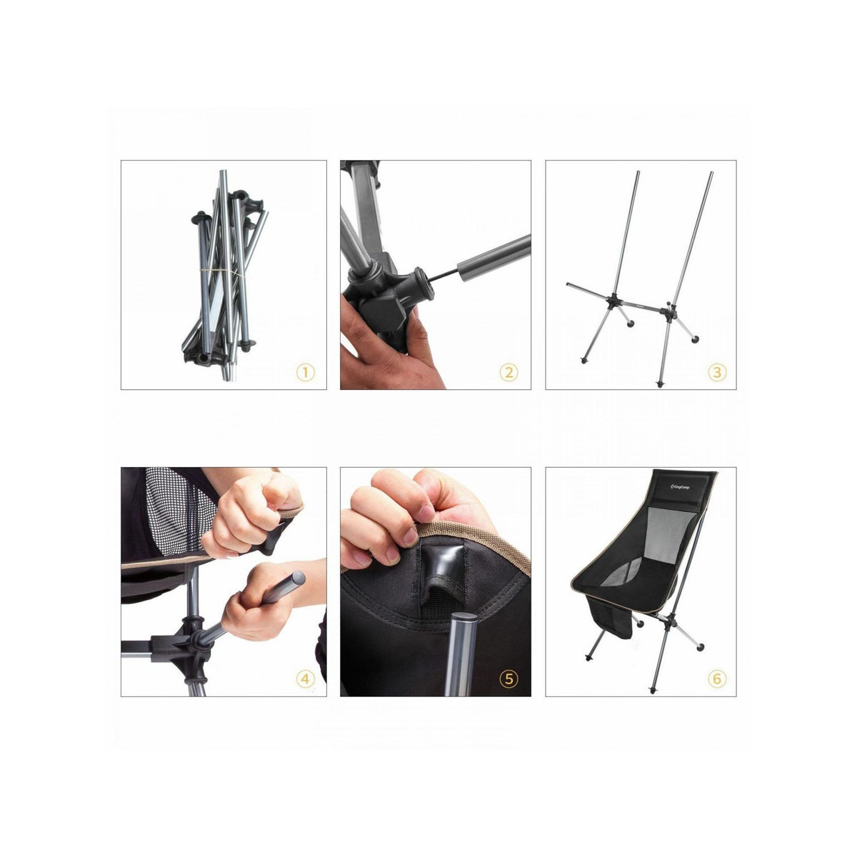 KINGCAMP Chaise de camping pliable avec grand dossier - Kingcamp - Noir - Sac de transport inclus