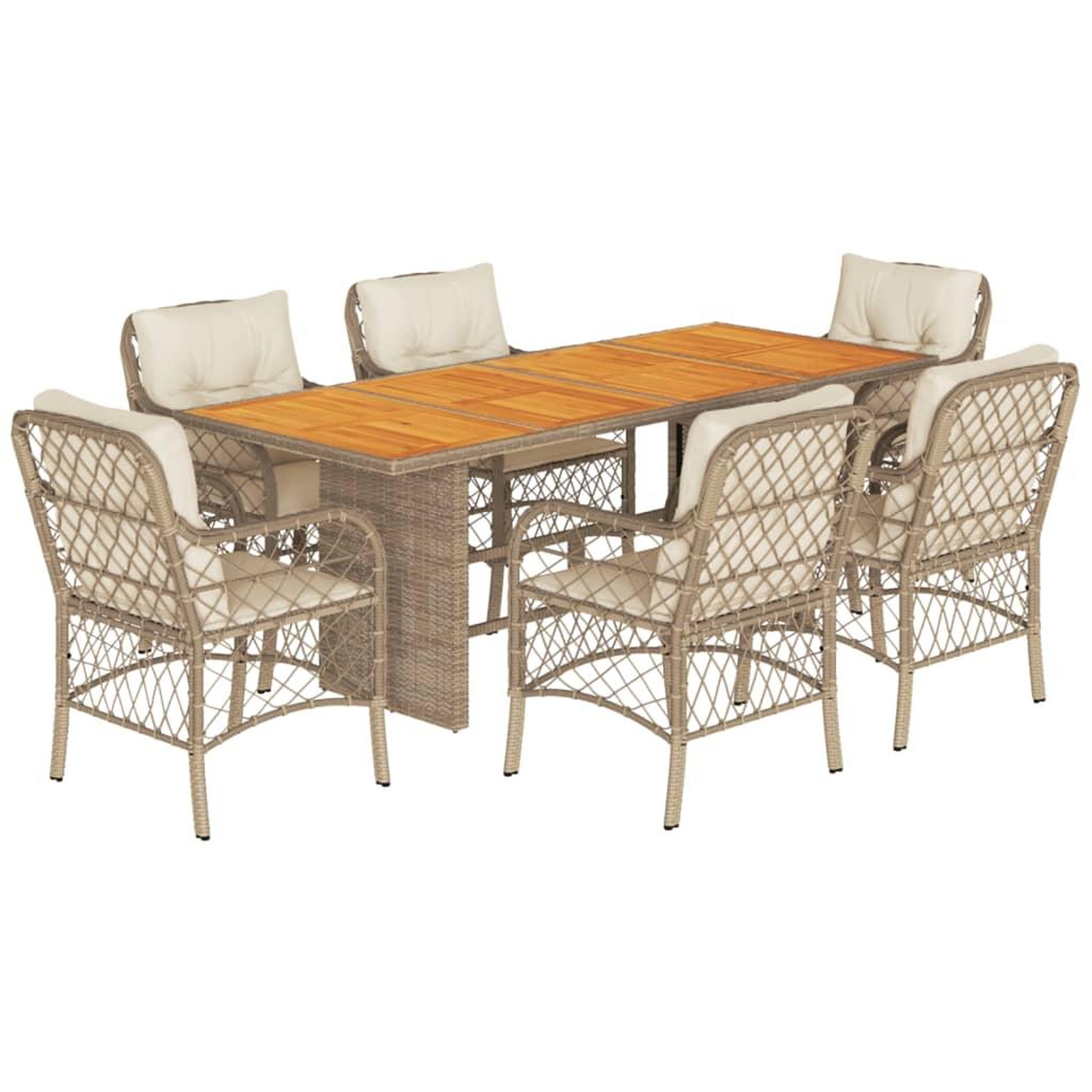 Voir la diapositive 2 : VIDAXL Ensemble a manger de jardin et coussins 7 pcs beige poly rotin