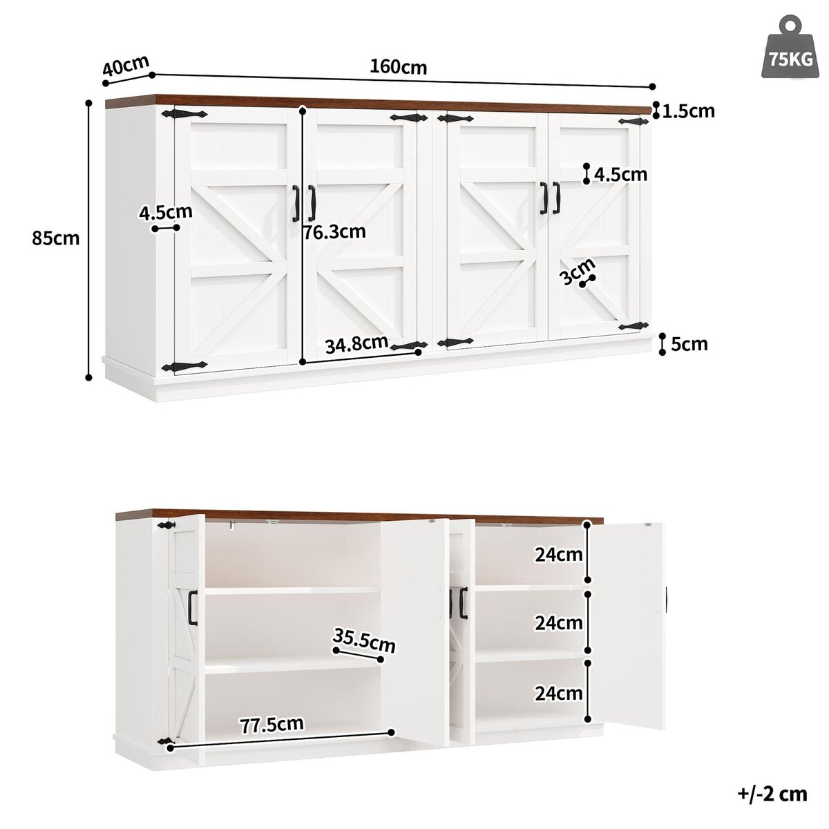 MERAX Buffet 4 porte(s) 0 tiroir(s) - 160 cm blanc mdf