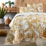 Lovely Casa Couvre lit boutis 240x220 avec 2 taies d'oreiller jaune moutarde