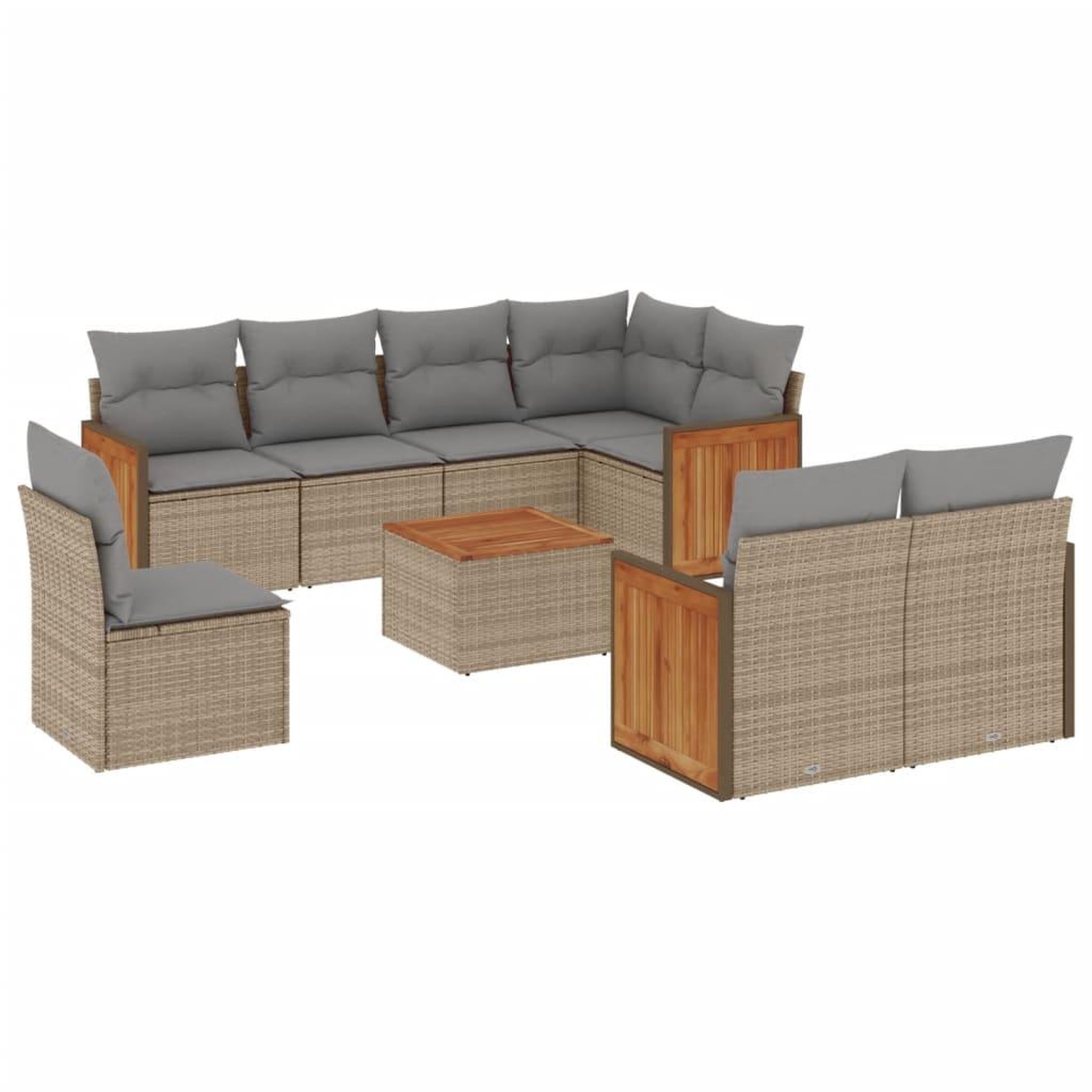 Voir la diapositive 2 : VIDAXL Salon de jardin avec coussins 9 pcs beige resine tressee