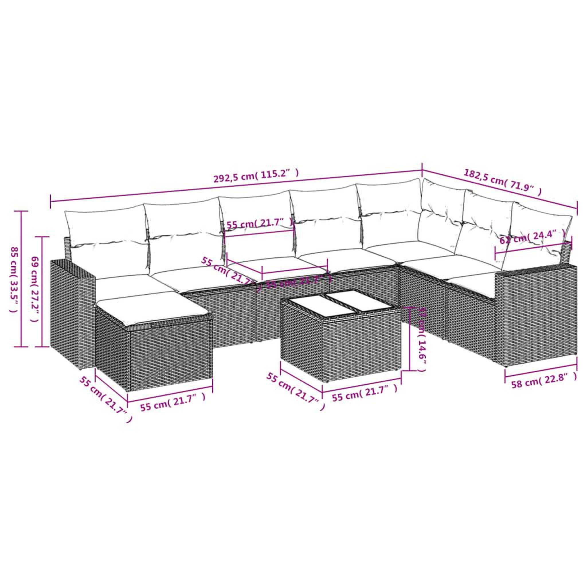 Voir la diapositive 3 : VIDAXL Salon de jardin 9 pcs avec coussins noir resine tressee