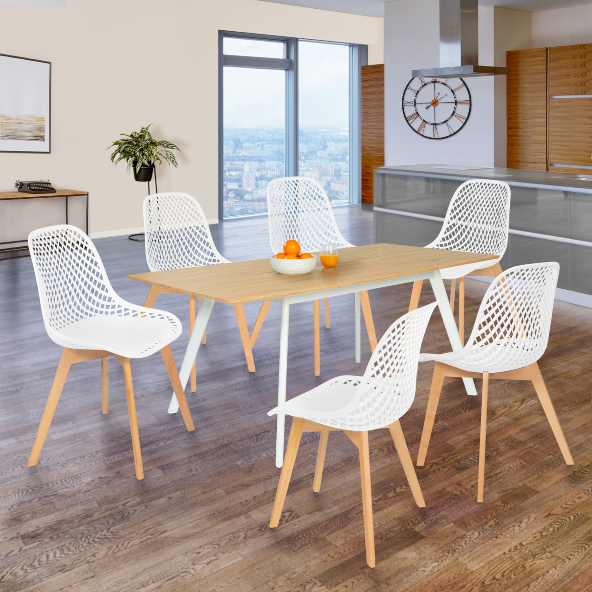 Voir la diapositive 2 : ID MARKET Lot de 6 chaises mandy blanches pour salle à manger