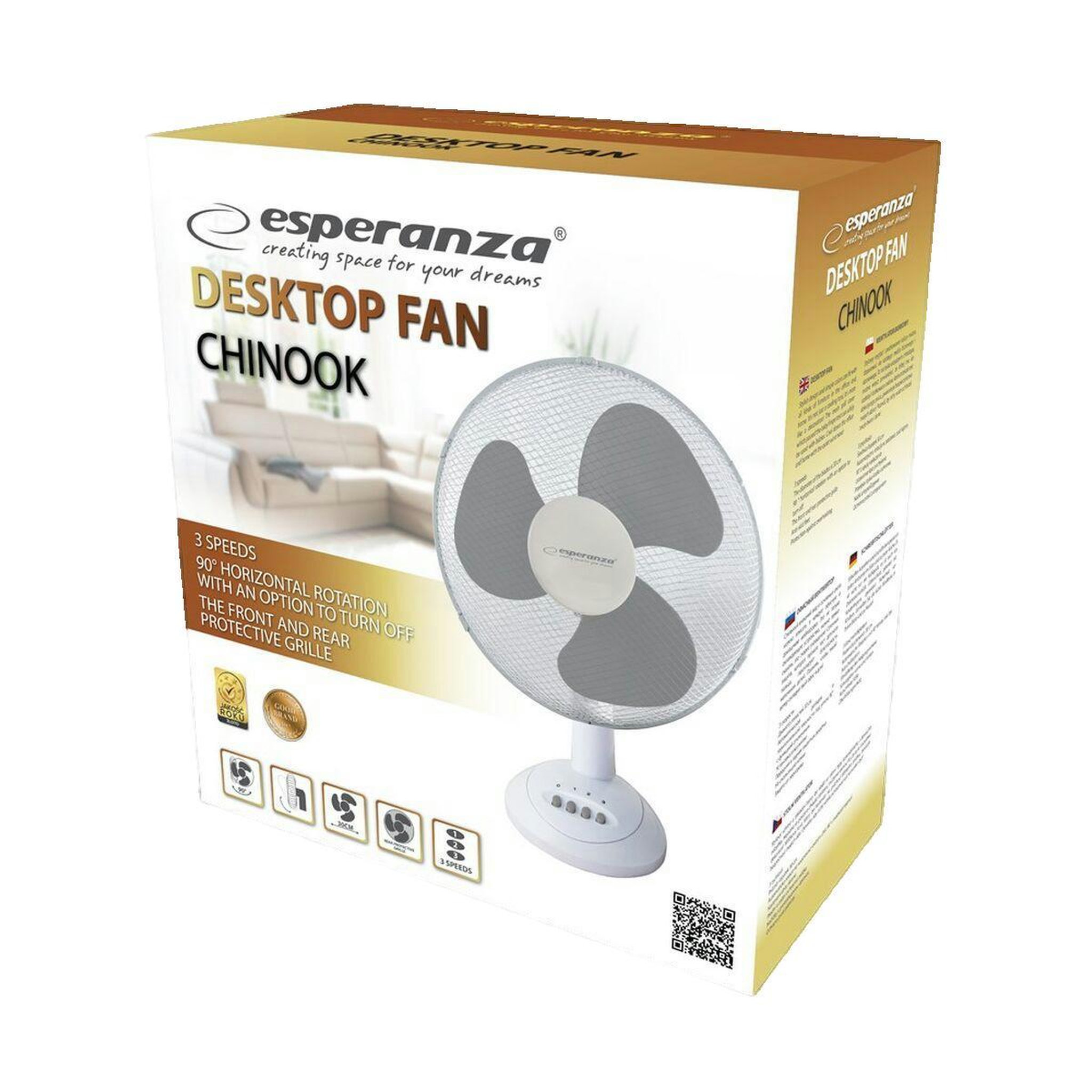 Voir la diapositive 3 : ESPERANZA Ventilateur de bureau Esperanza compact blanc et gris