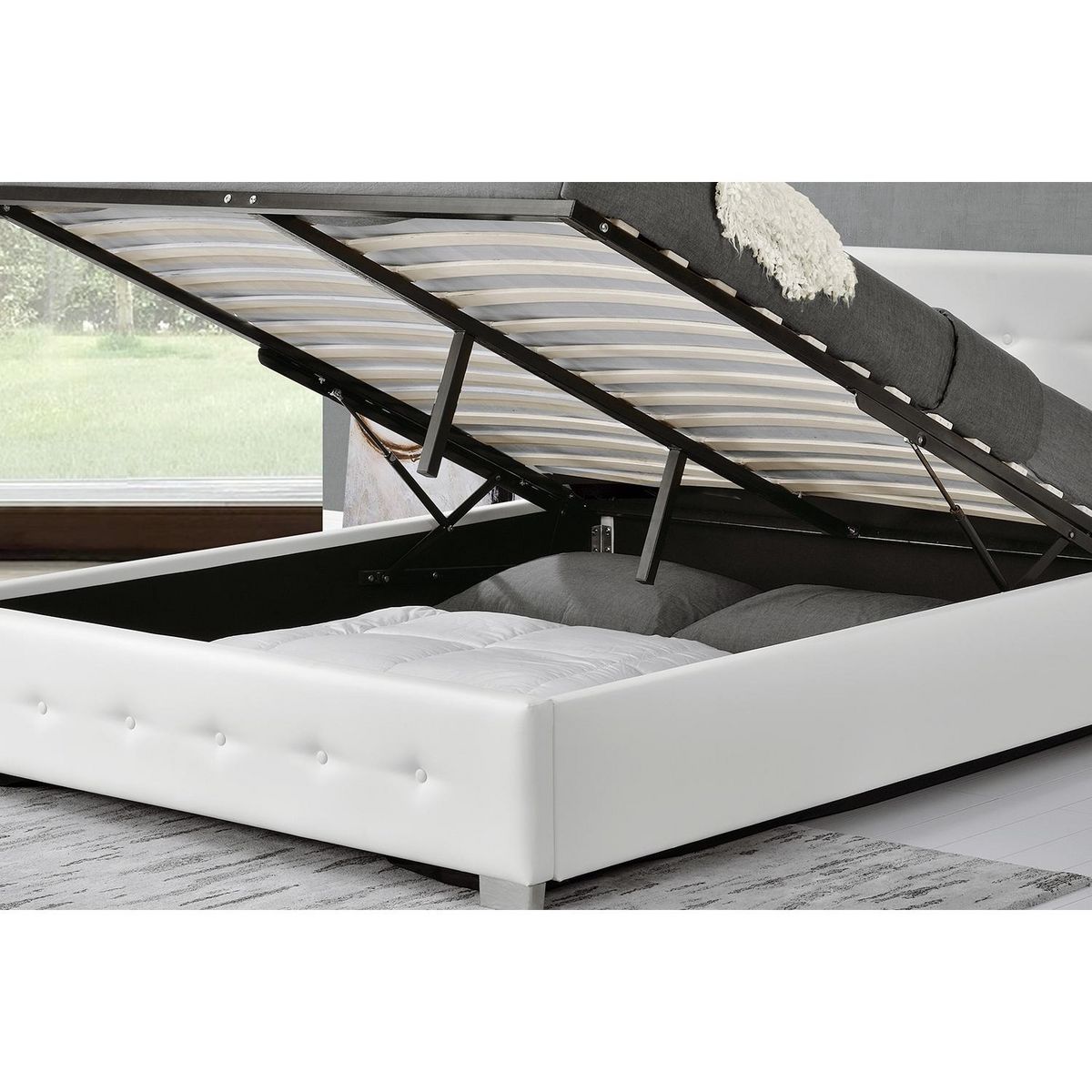 CONCEPT USINE Structure de lit avec coffre 160 x 200 cm blanc NEWINGTON