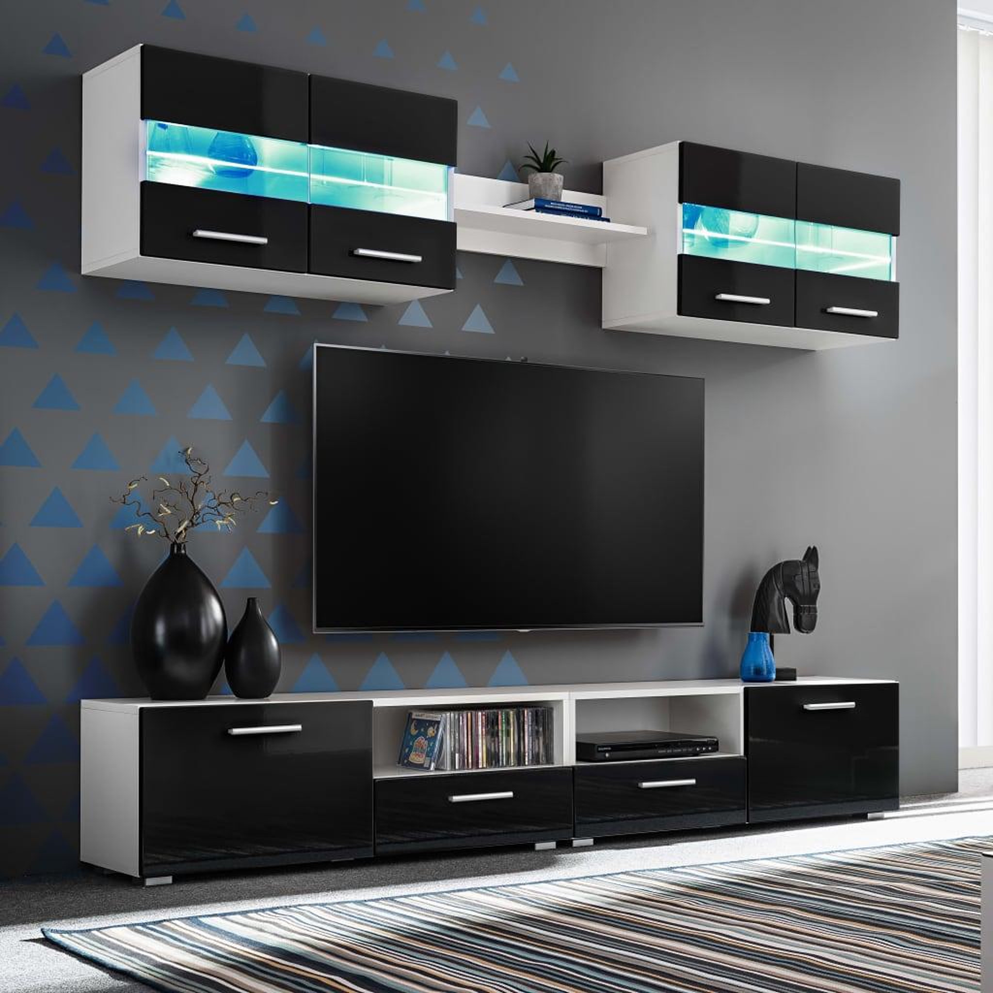 Voir la diapositive 1 : VIDAXL Ensemble mural pour TV 5 pcs avec lumieres LED Noir brillant