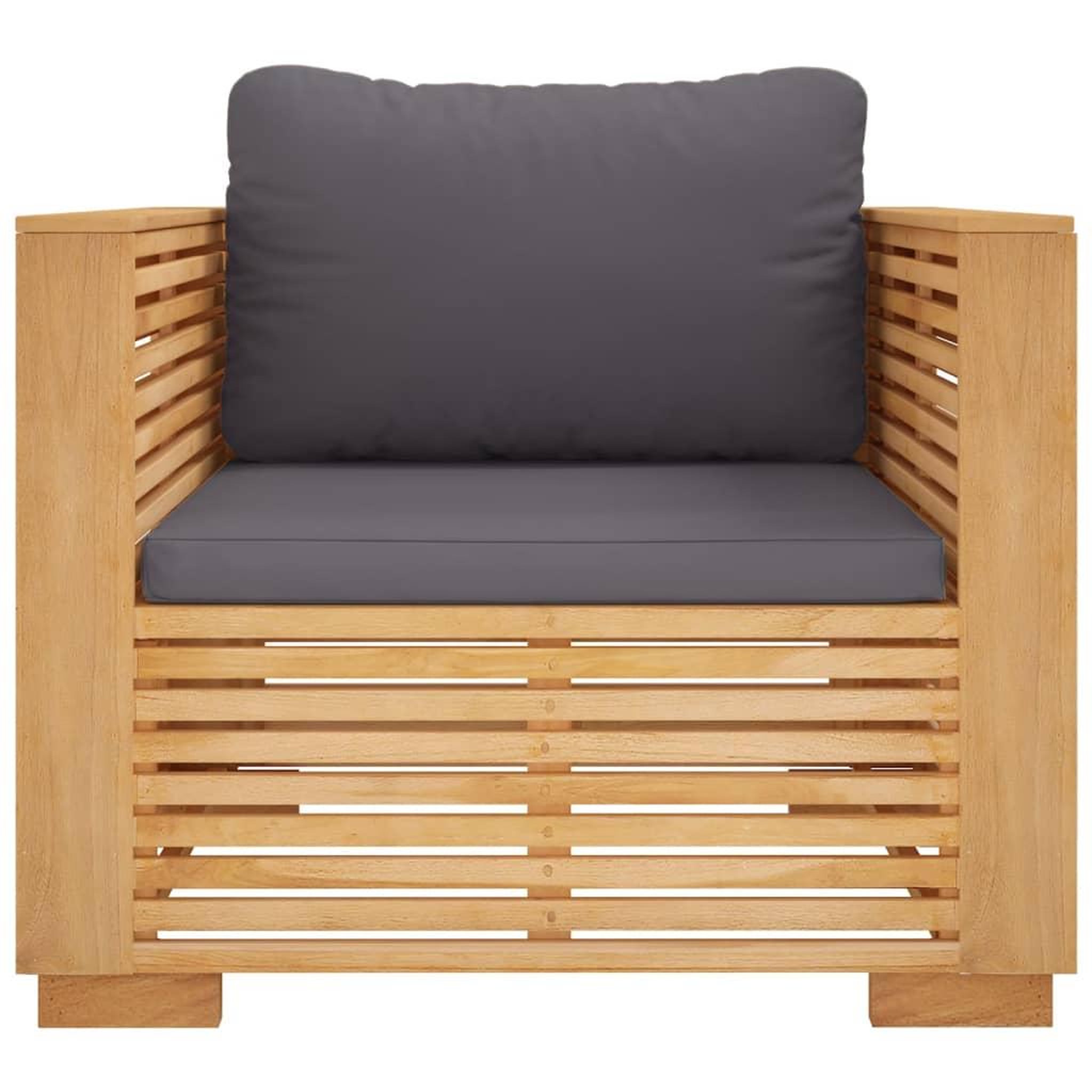 Voir la diapositive 3 : VIDAXL Fauteuil de jardin avec coussins gris fonce Bois de teck massif