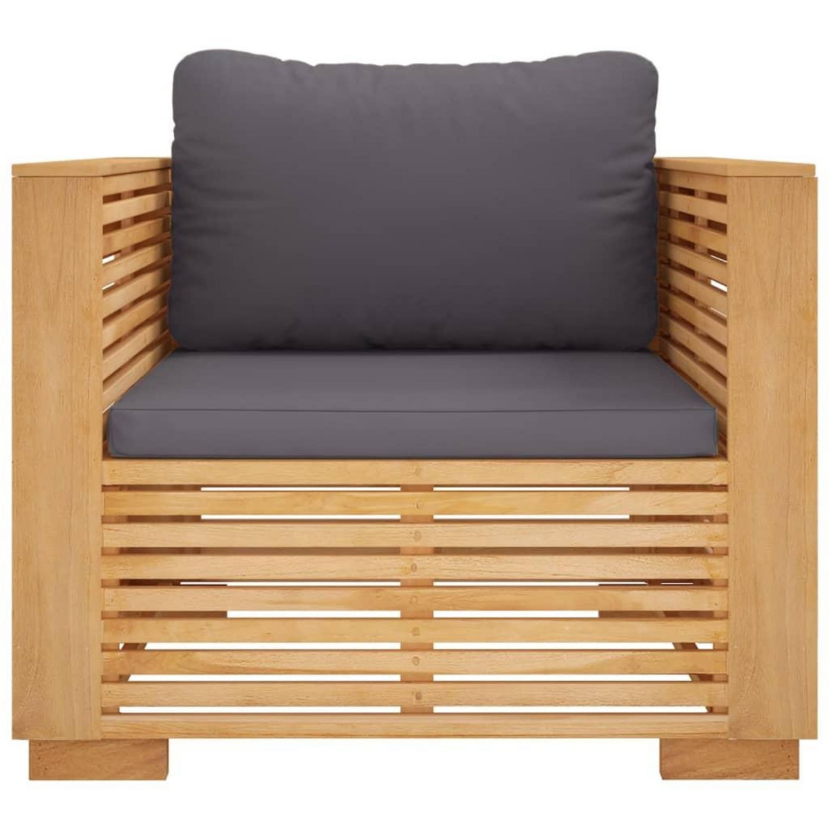 VIDAXL Fauteuil de jardin avec coussins gris fonce Bois de teck massif
