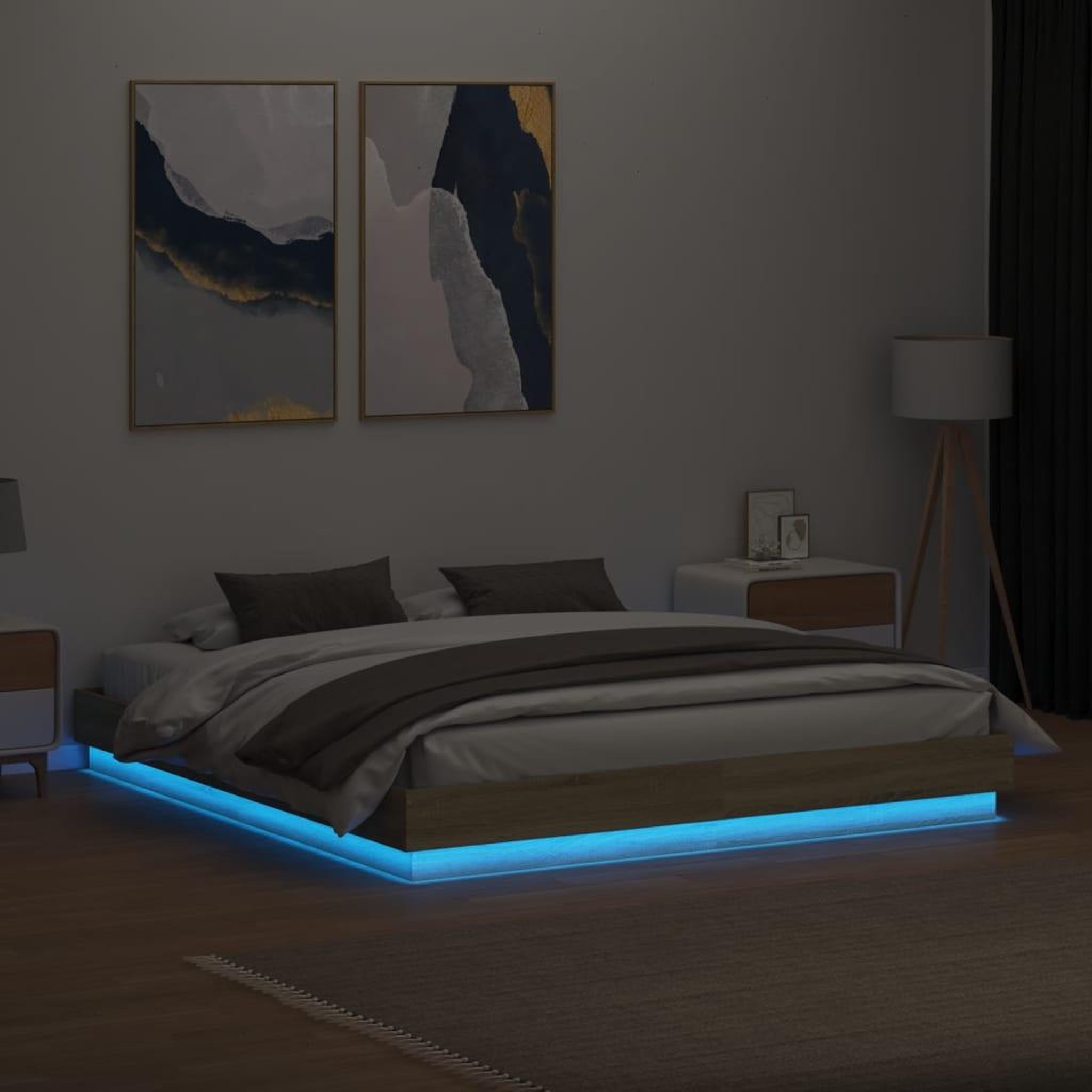 Voir la diapositive 4 : VIDAXL Cadre de lit avec LED sans matelas chene sonoma 200x200 cm