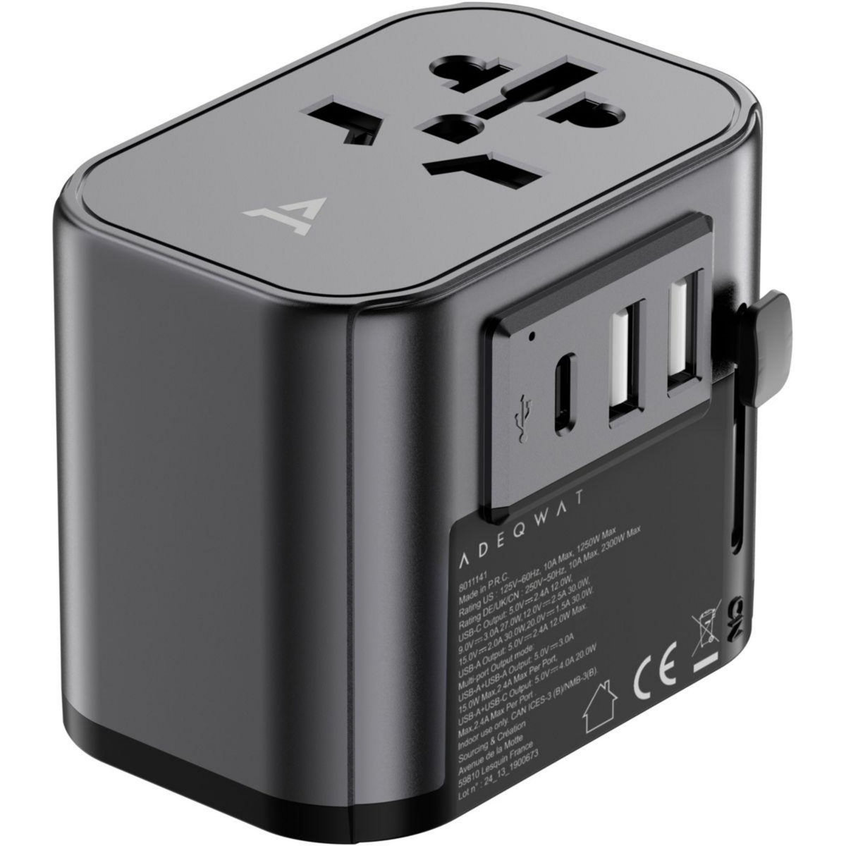 ADEQWAT Adaptateur de voyage Universel EU UK US AUS ASIA 30W