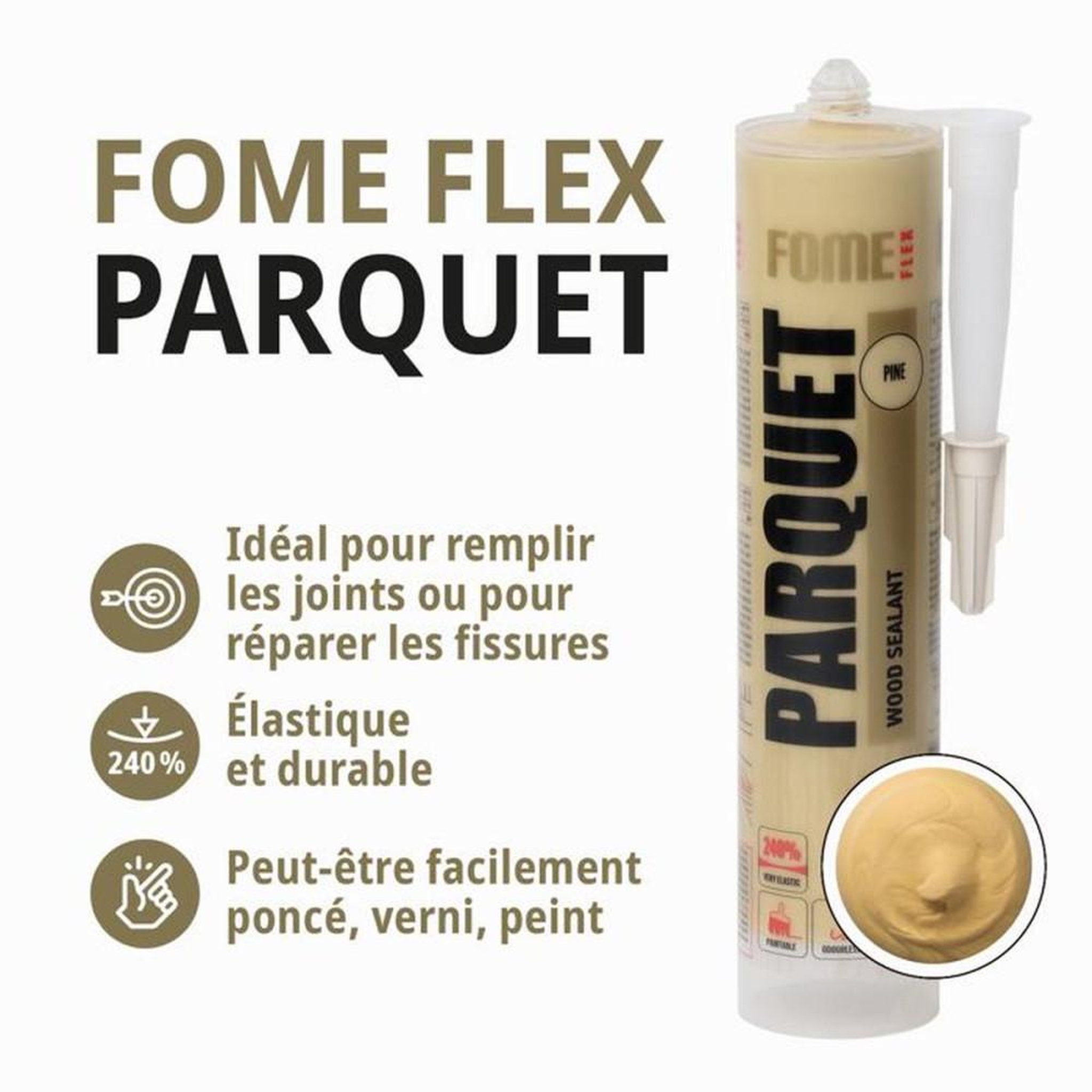 Voir la diapositive 2 : Mastic acrylique monocomposant pour parquet pin à finition satinée, bouche-fentes et joints, ponçable et peintre, sans solvant