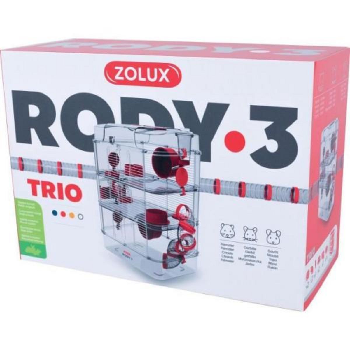 Zolux Cage sur 3 étages ZOLUX - Rody3 trio - Pour hamsters, souris et gerbilles - L 41 x p 27 x h 53 cm - Grenadine