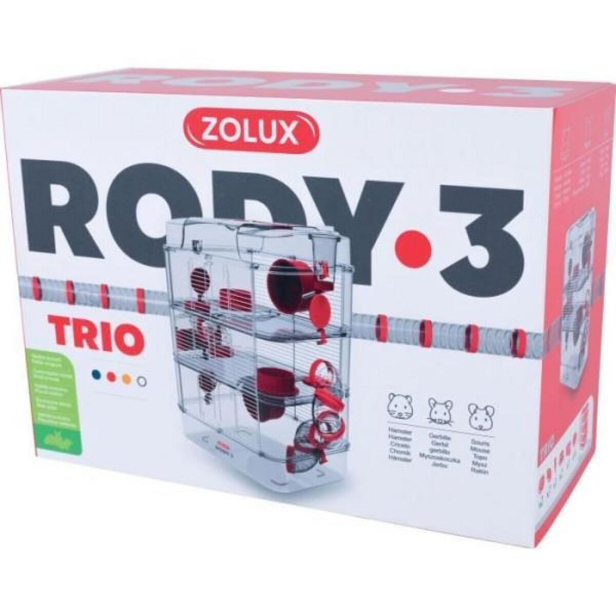 Zolux Cage sur 3 étages ZOLUX - Rody3 trio - Pour hamsters, souris et gerbilles - L 41 x p 27 x h 53 cm - Grenadine