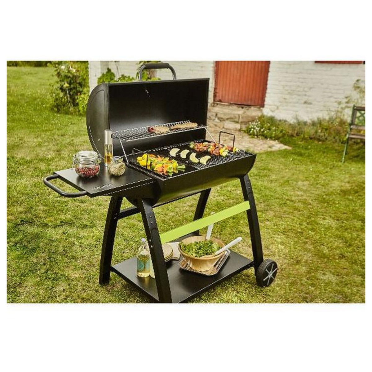 Cook'In Garden Barbecue à charbon 68x41,5cm avec chariot - ch527t