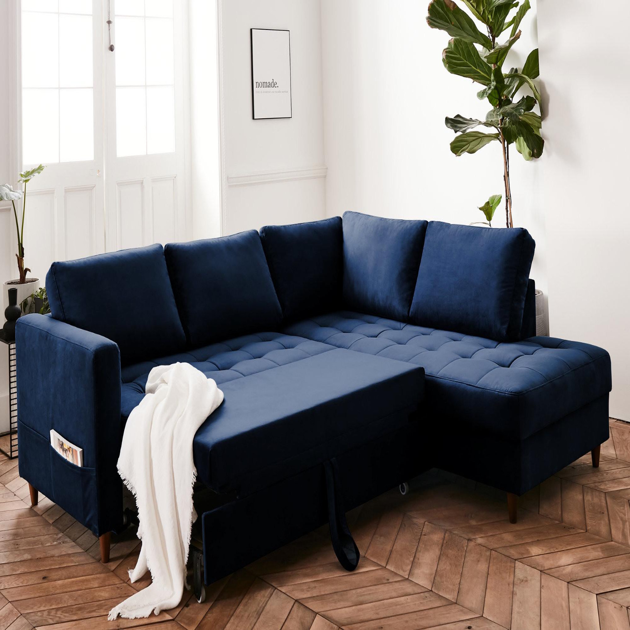 Voir la diapositive 3 : BEST MOBILIER Anna - canapé d'angle droit - 5 places - convertible - en velours
