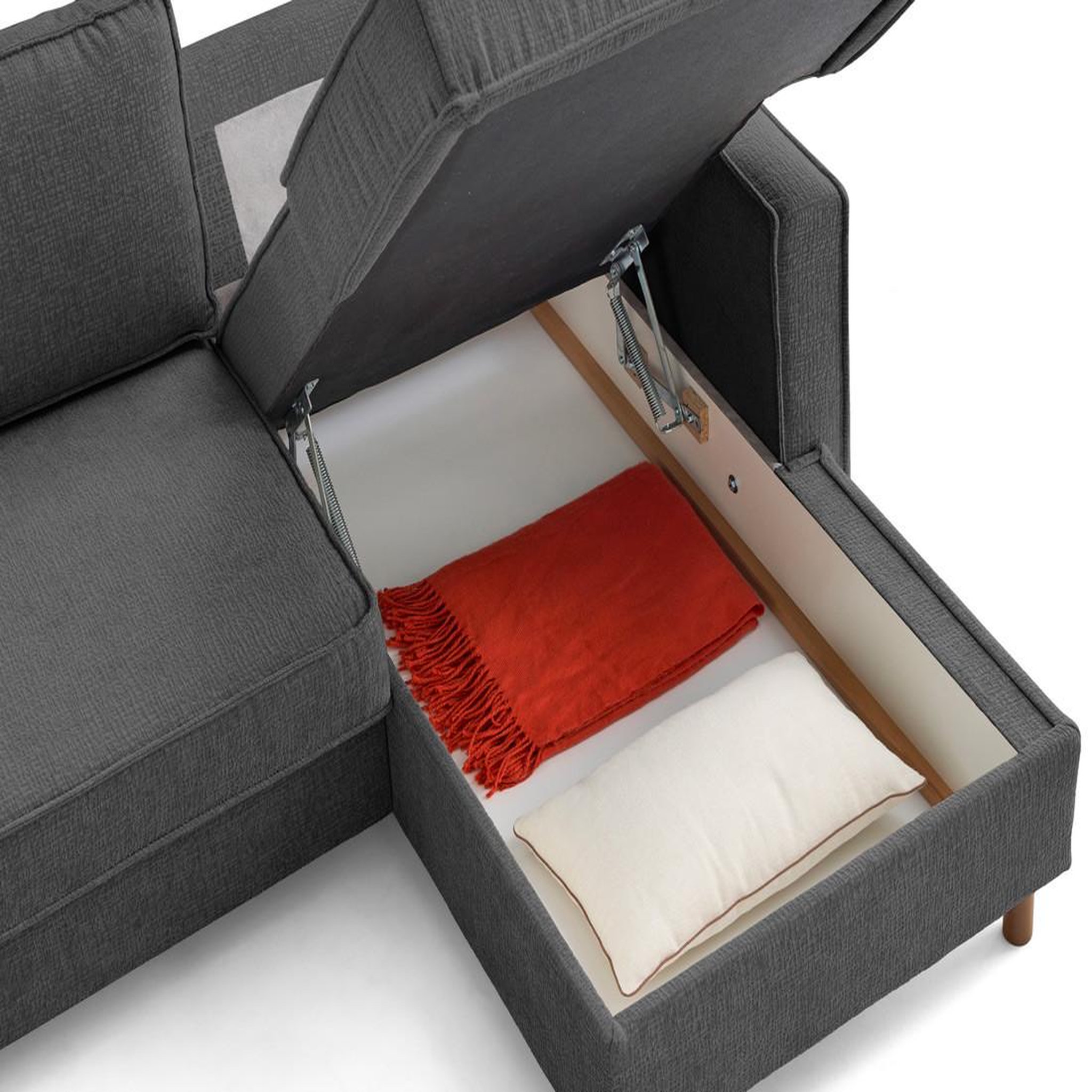 Voir la diapositive 3 : LISA DESIGN Jake - canapé d'angle droit 4 places convertible avec coffre en tissu velours relief