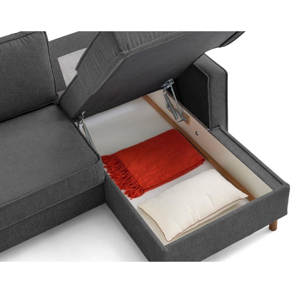 LISA DESIGN Jake - canapé d'angle droit 4 places convertible avec coffre en tissu velours relief