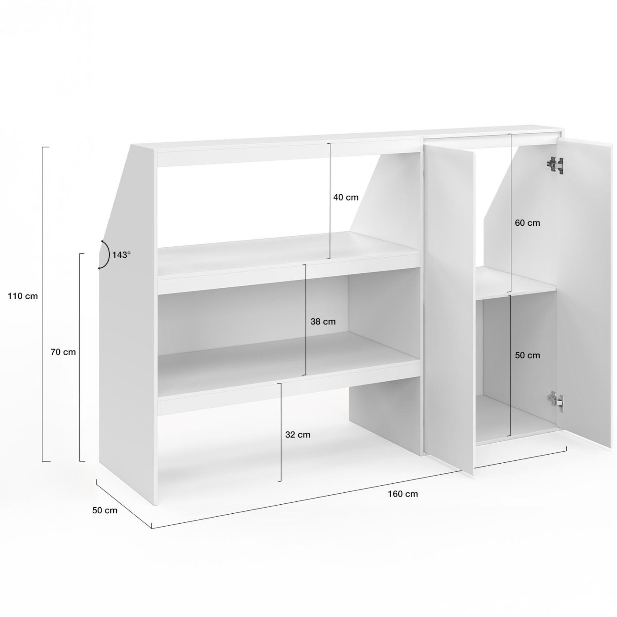 Voir la diapositive 5 : ID MARKET Ensemble étagère 2 niveaux + armoire 2 portes sous pente tomi blanc