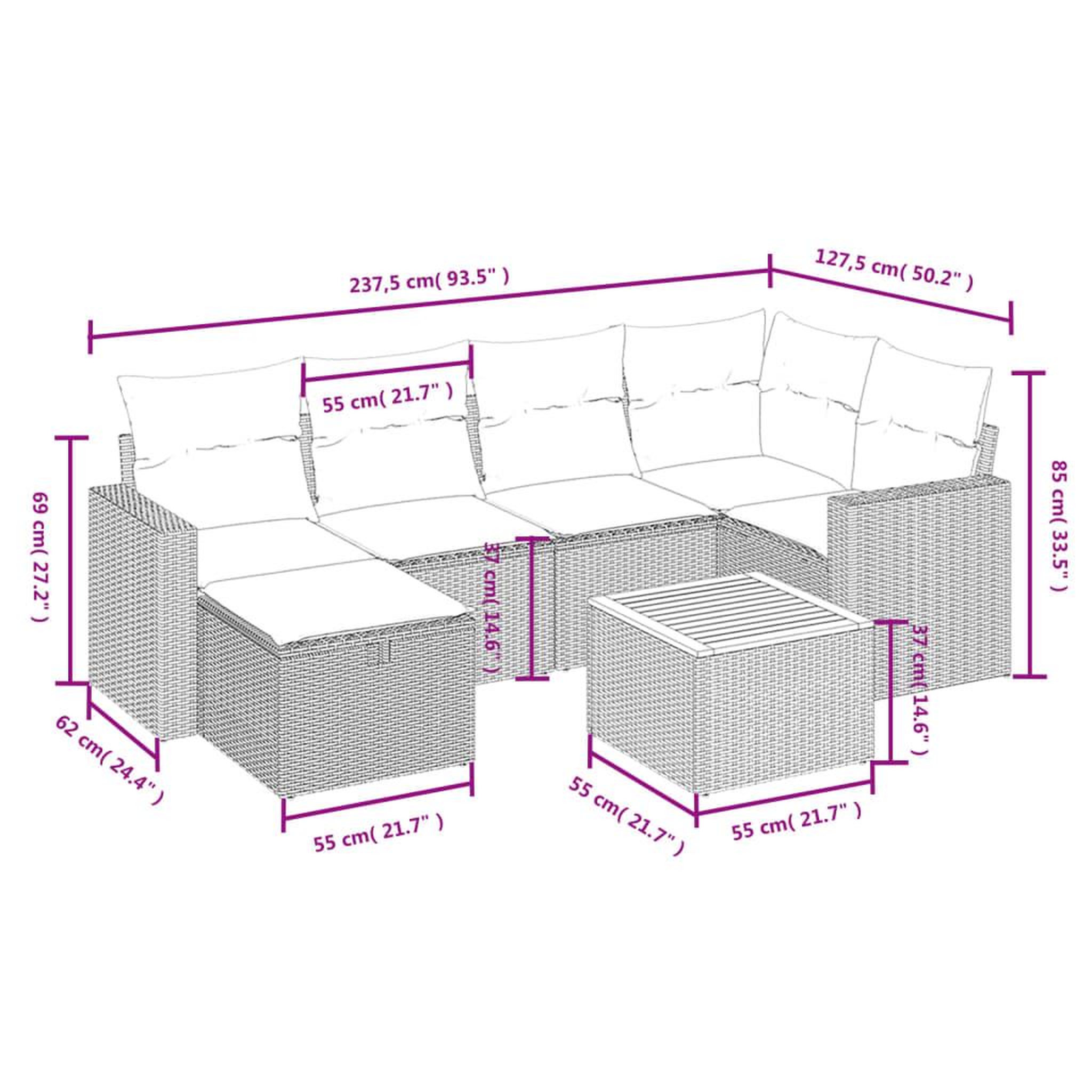 Voir la diapositive 5 : VIDAXL Salon de jardin 7 pcs avec coussins noir resine tressee