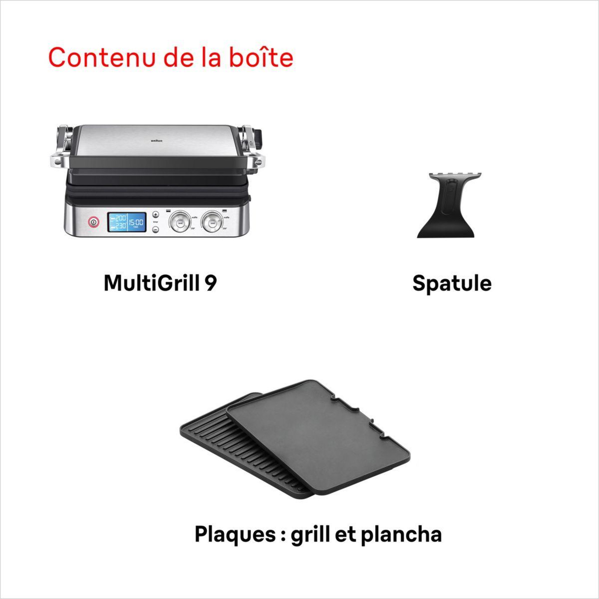 Voir la diapositive 2 : BRAUN Grille-viande CG9040 inox 2 zones e cuisson plaques movibles à poser, 37x23 cm