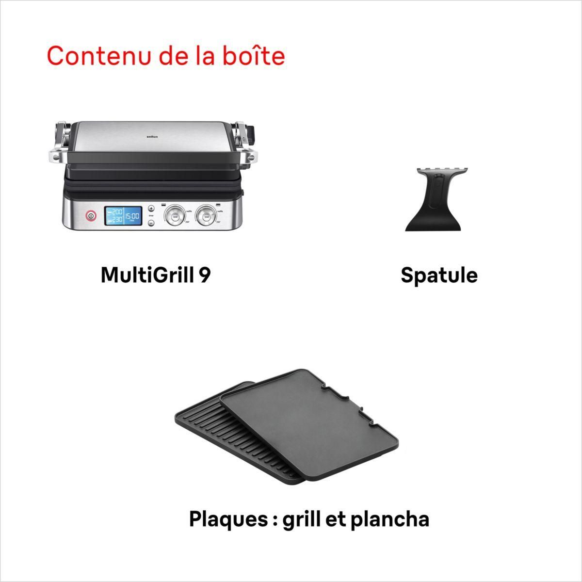 BRAUN Grille-viande CG9040 inox 2 zones e cuisson plaques movibles à poser, 37x23 cm