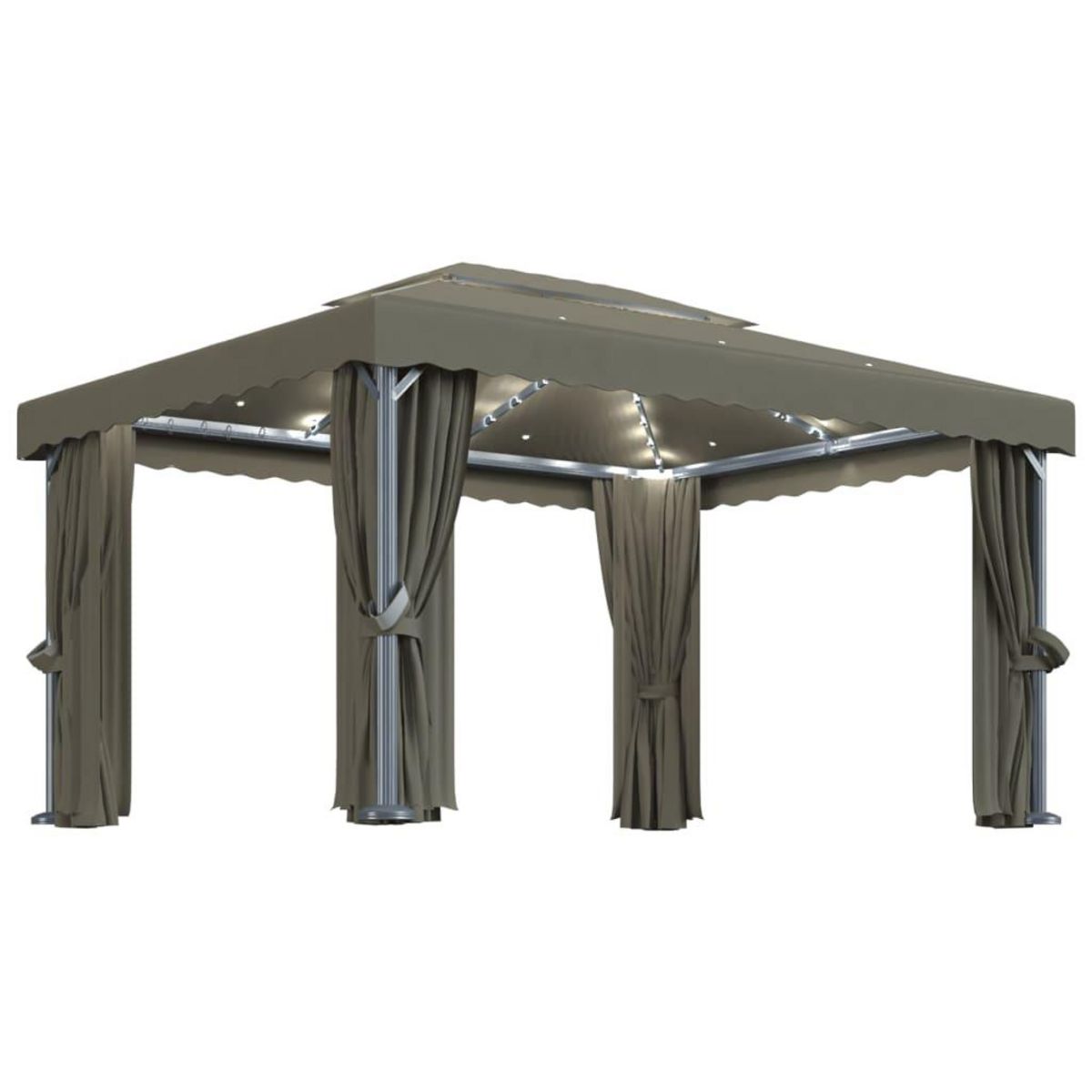 VIDAXL Tonnelle avec rideau et guirlande lumineuse a LED 4x3 m Taupe