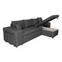 Voir la diapositive 8 : Canapé d'angle convertible avec coffre 3 places + 2 poufs à gauche et étagère à droite  MACHA