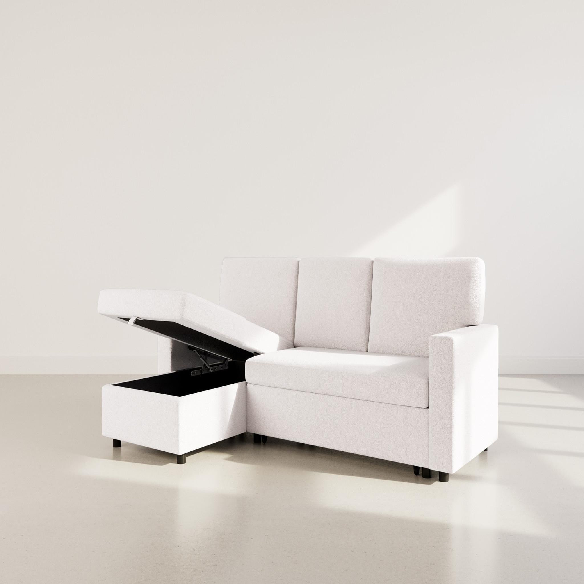 Voir la diapositive 4 : BEST MOBILIER Meiya - canapé d'angle réversible 4 places convertible avec coffre en tissu bouclette