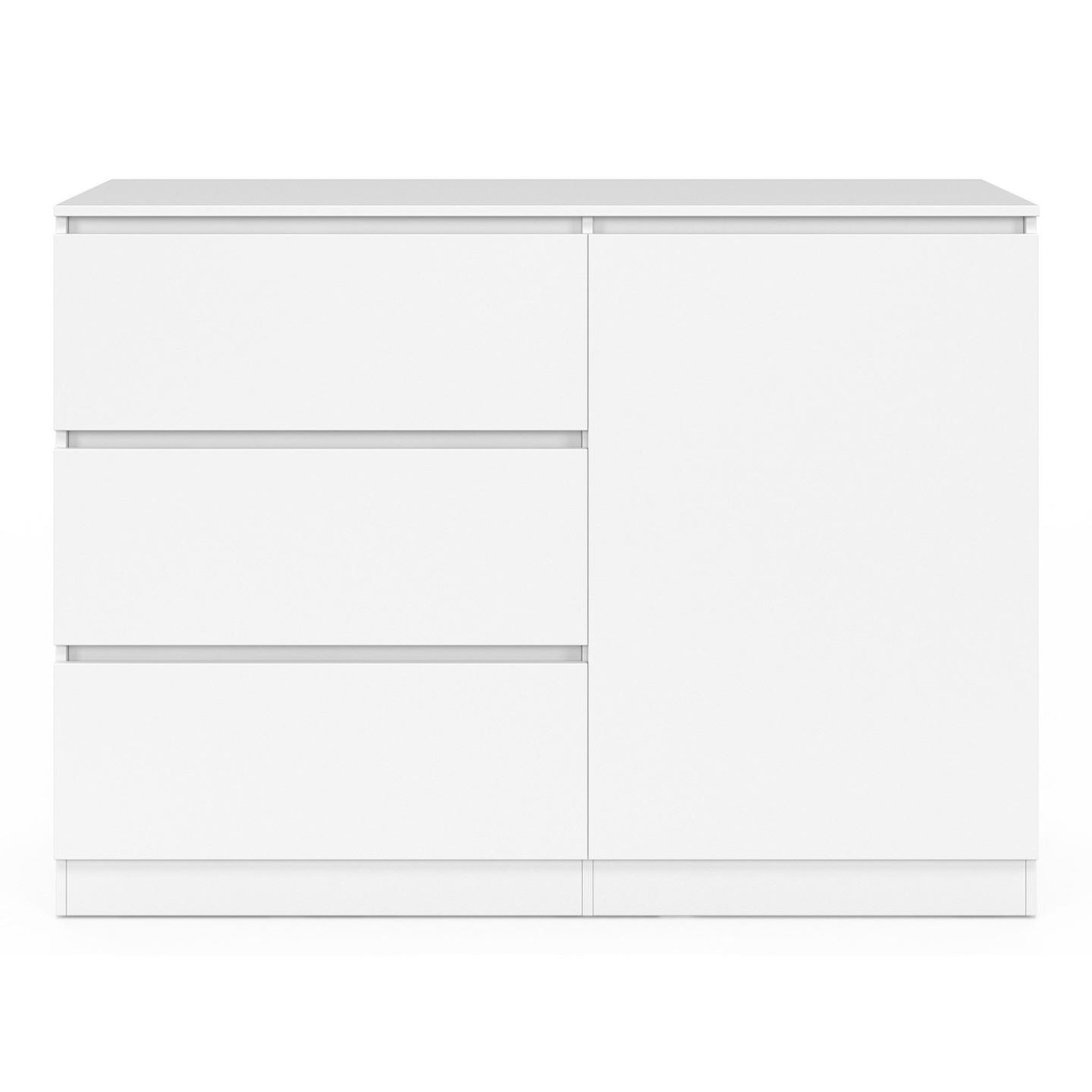 Voir la diapositive 3 : ID MARKET Commode 3 tiroirs + 1 porte tomi 110 cm bois blanc