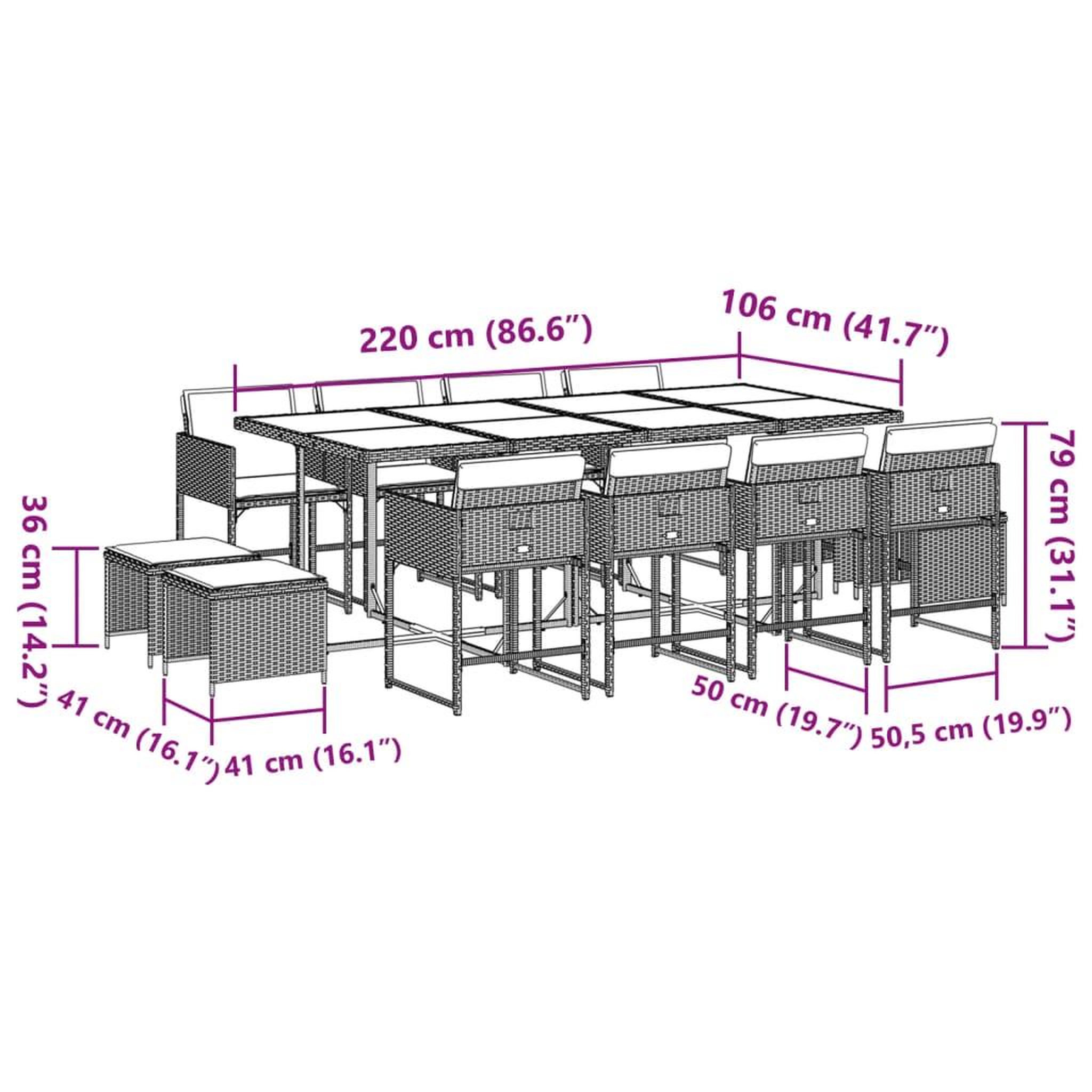 Voir la diapositive 6 : VIDAXL Ensemble a manger de jardin et coussins 13 pcs gris clair rotin