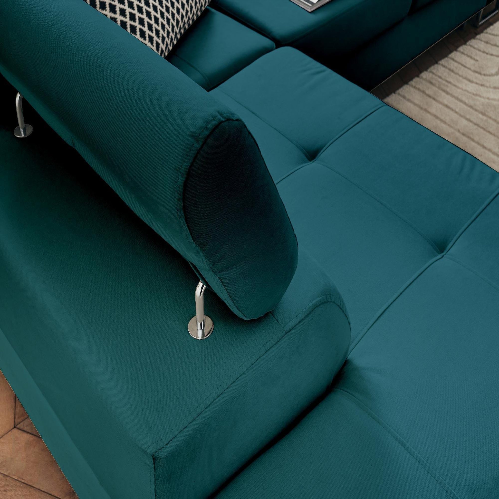 Voir la diapositive 4 : BEST MOBILIER Pablo - canapé d'angle gauche - 5 places - convertible avec coffre et têtières réglables - en velours