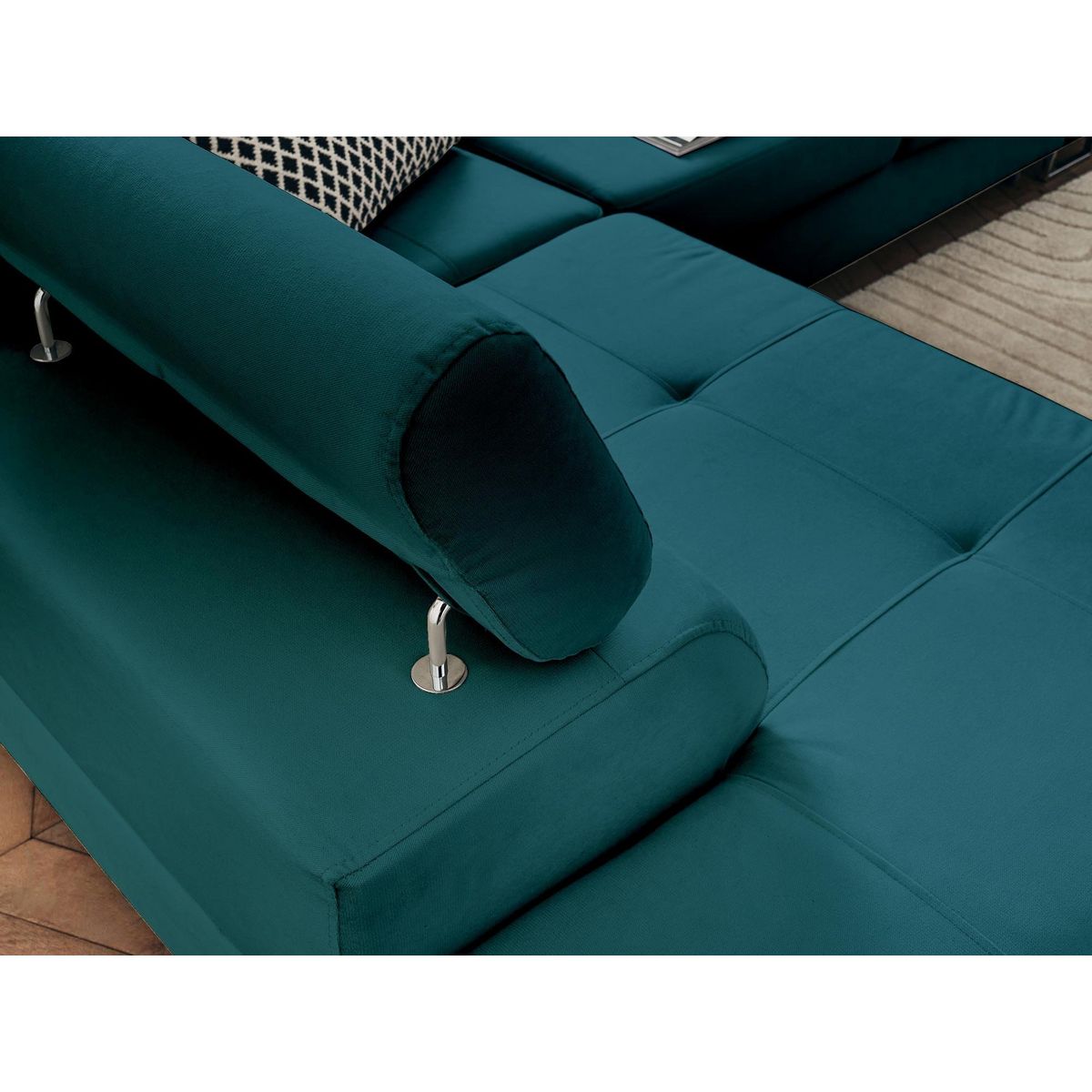 BEST MOBILIER Pablo - canapé d'angle gauche - 5 places - convertible avec coffre et têtières réglables - en velours