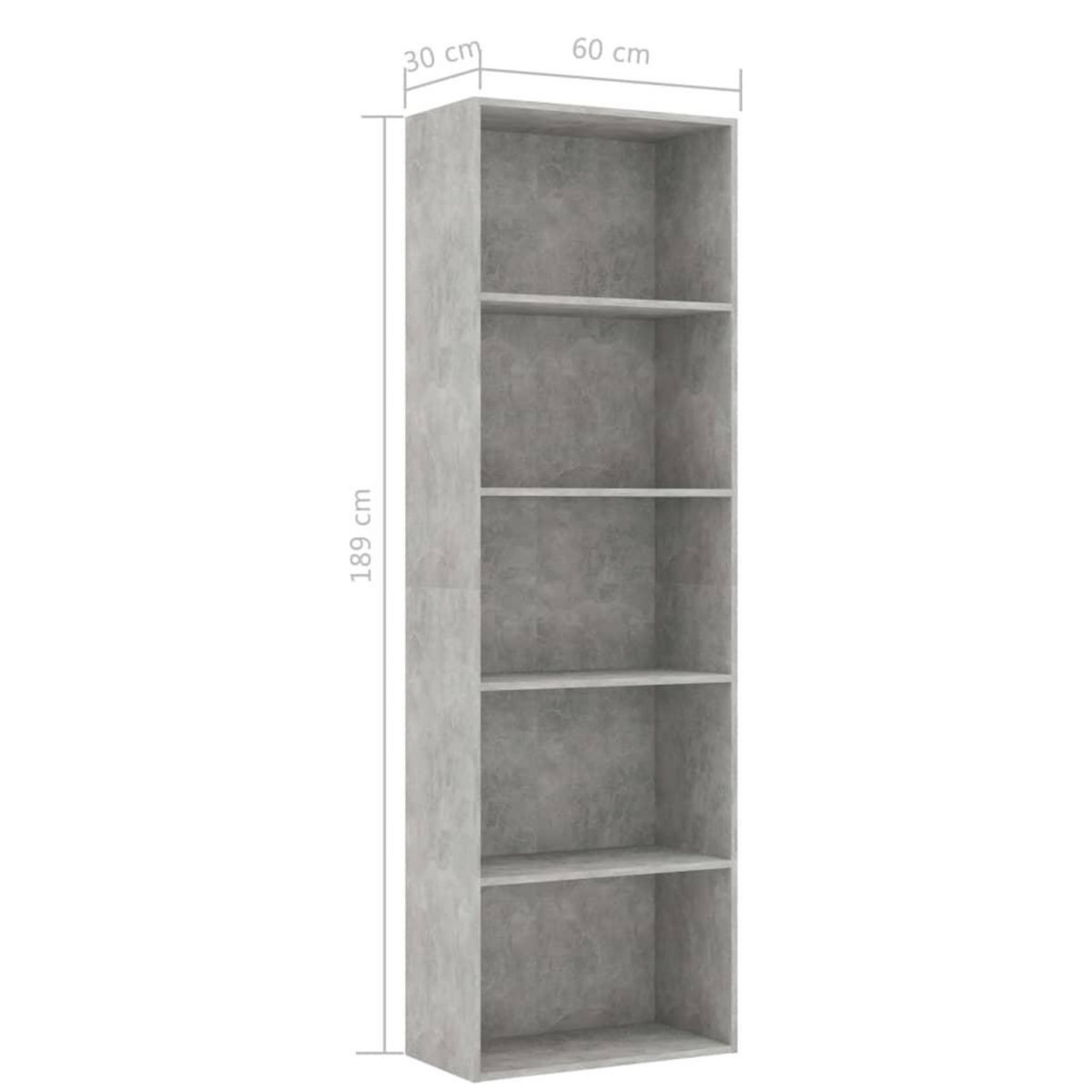 VIDAXL Bibliotheque a 5 niveaux Gris beton 60x30x189cm Bois ingenierie