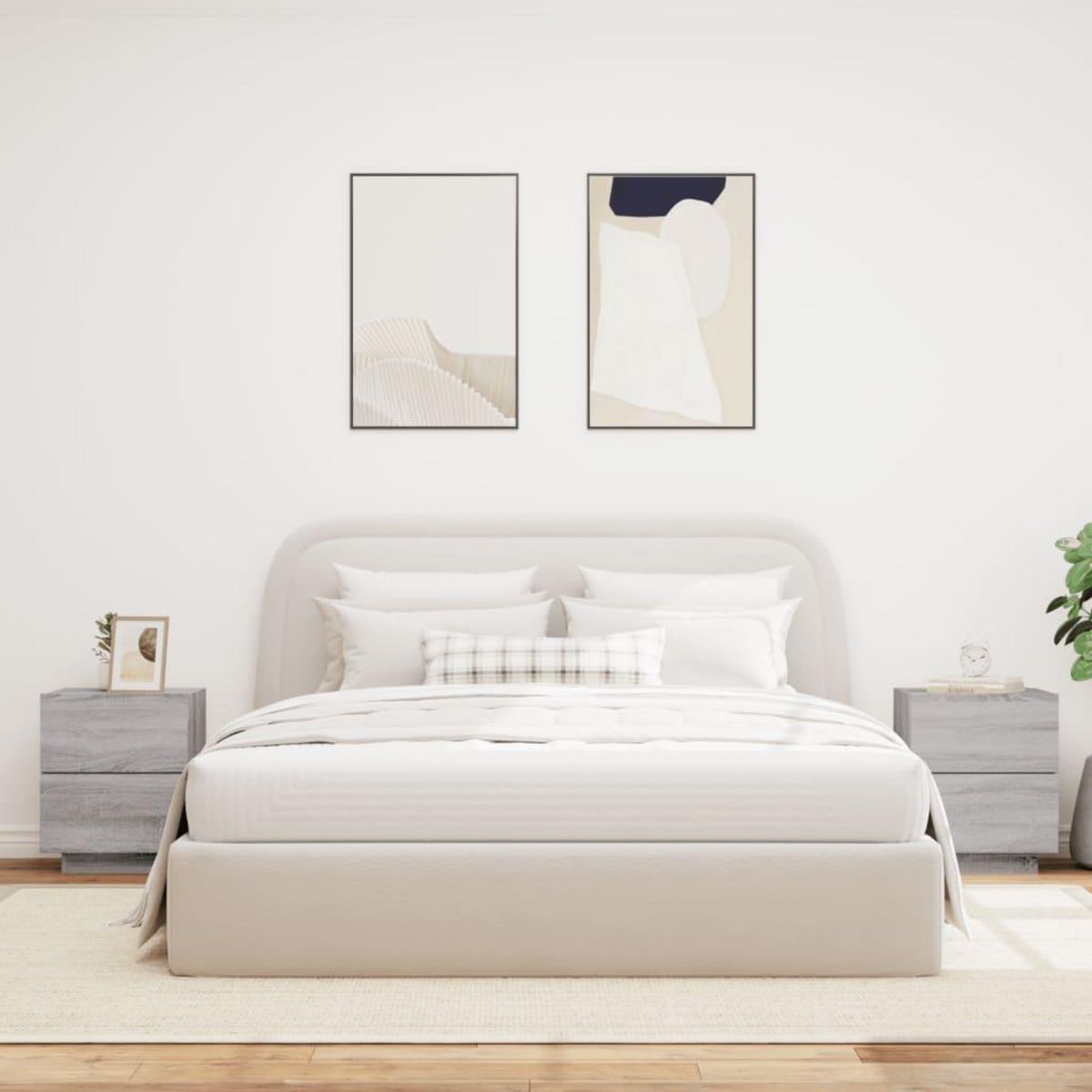 VIDAXL Armoires de chevet et lumieres LED 2 pcs sonoma gris