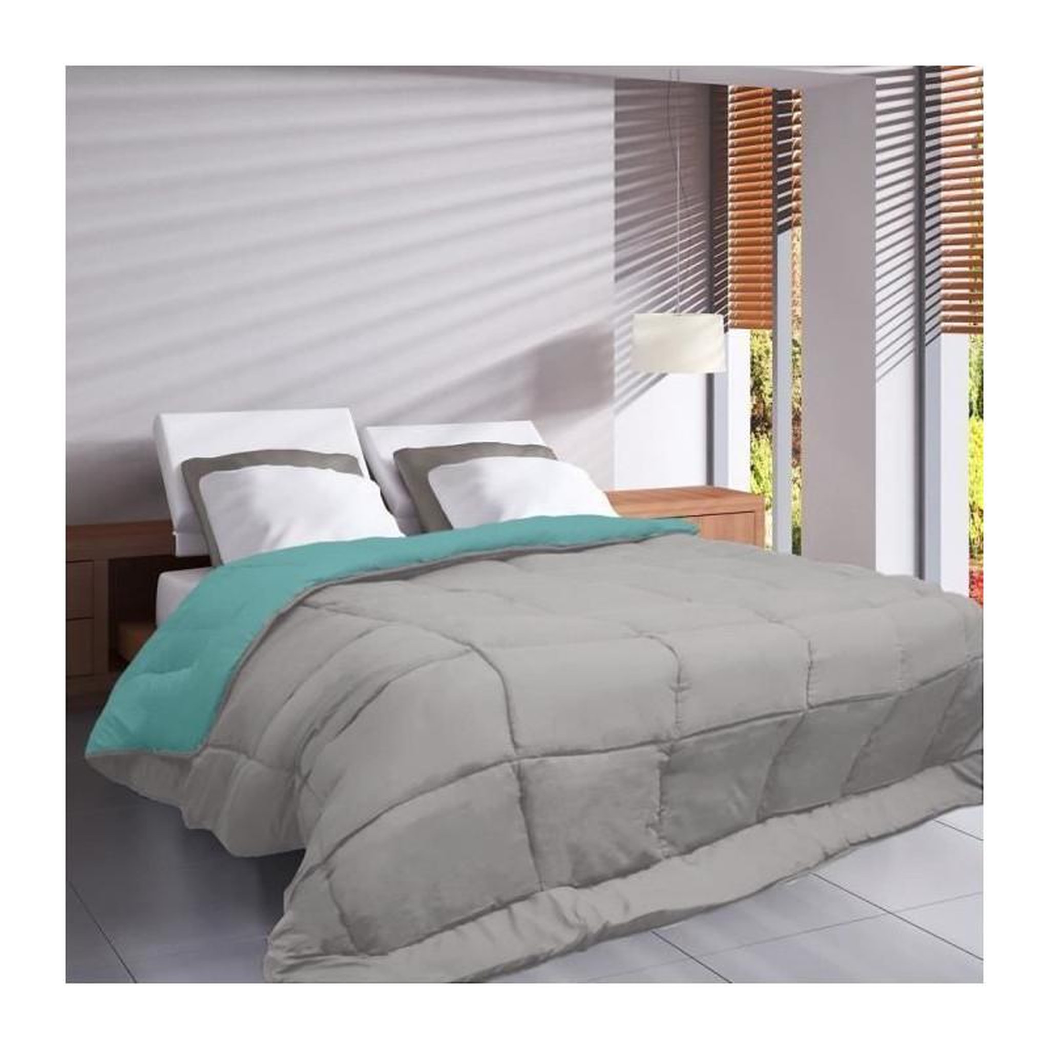 Voir la diapositive 2 : POYET MOTTE HUDSON Couette legere Microfibre 200g/m2 220x240cm Galet + Lac