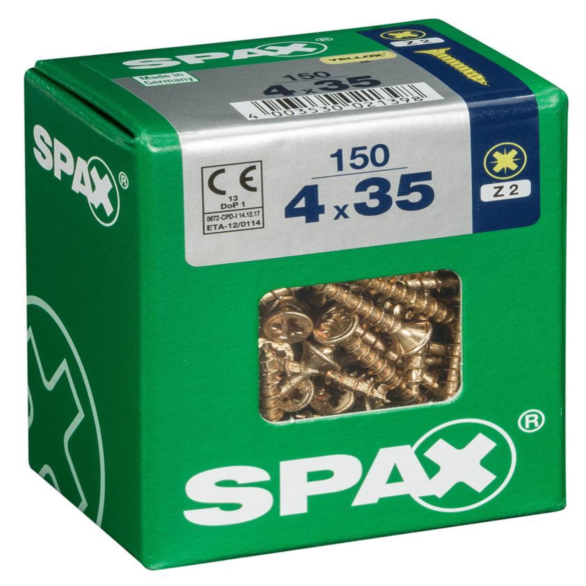 CENTRALE BRICO Lot de 150 vis acier tête fraisée pozidriv SPAX, Diam.4 mm x L.35 mm