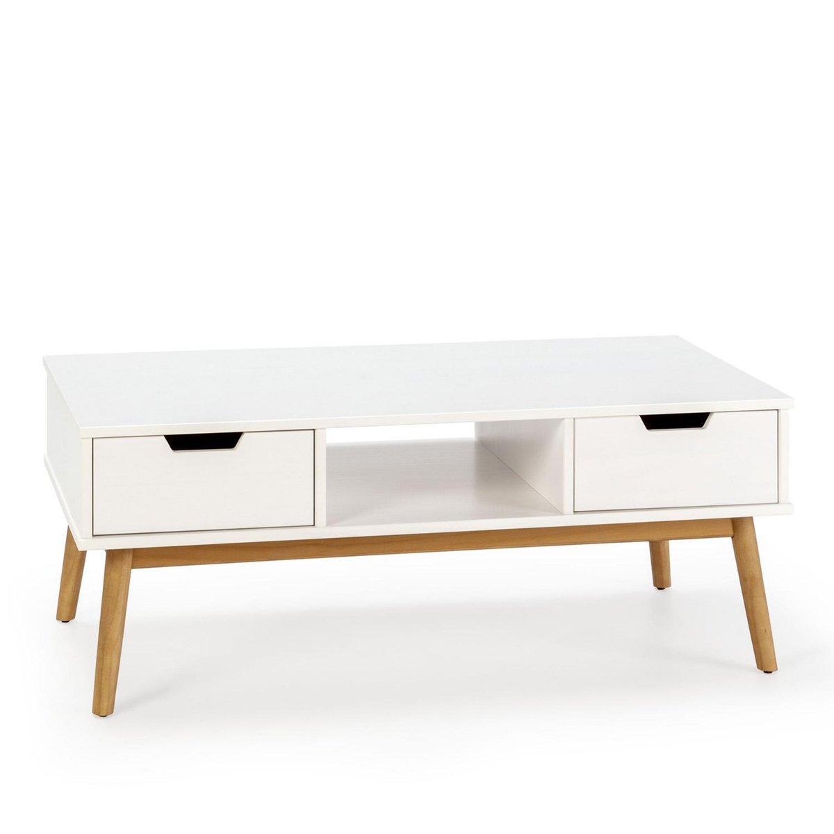 VS VENTA-STOCK Table basse Baku blanc, fabriqué en bois de pin massif, 2 tiroirs, 110 cm
