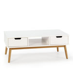 VS VENTA-STOCK Table basse Baku blanc, fabriqué en bois de pin massif, 2 tiroirs, 110 cm