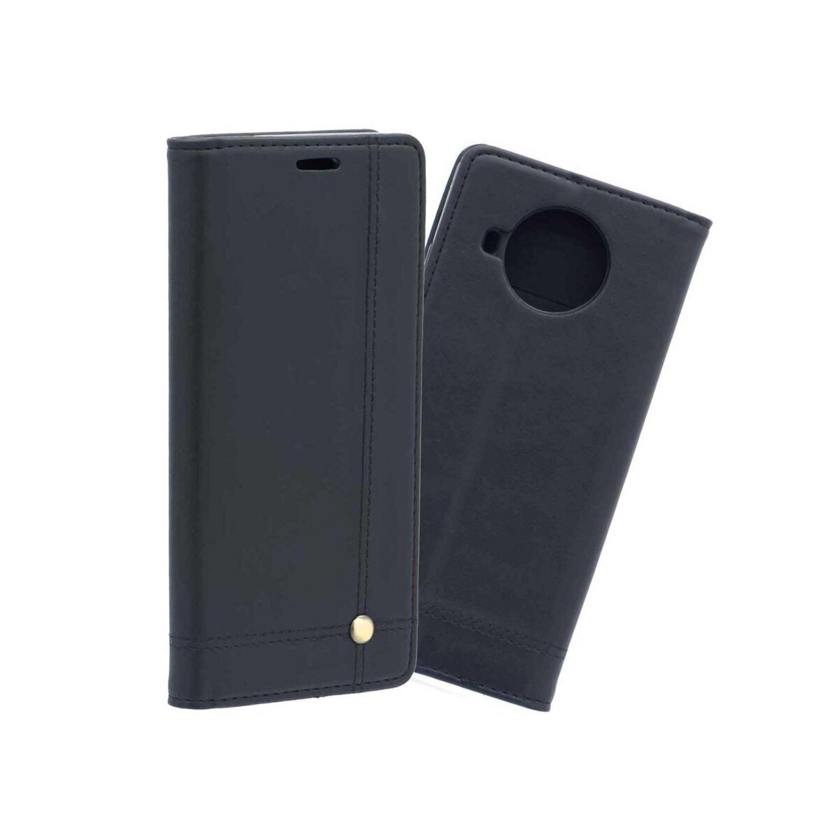 amahousse Housse noire Xiaomi Mi 10T Lite 5G folio surpiqûres clou doré