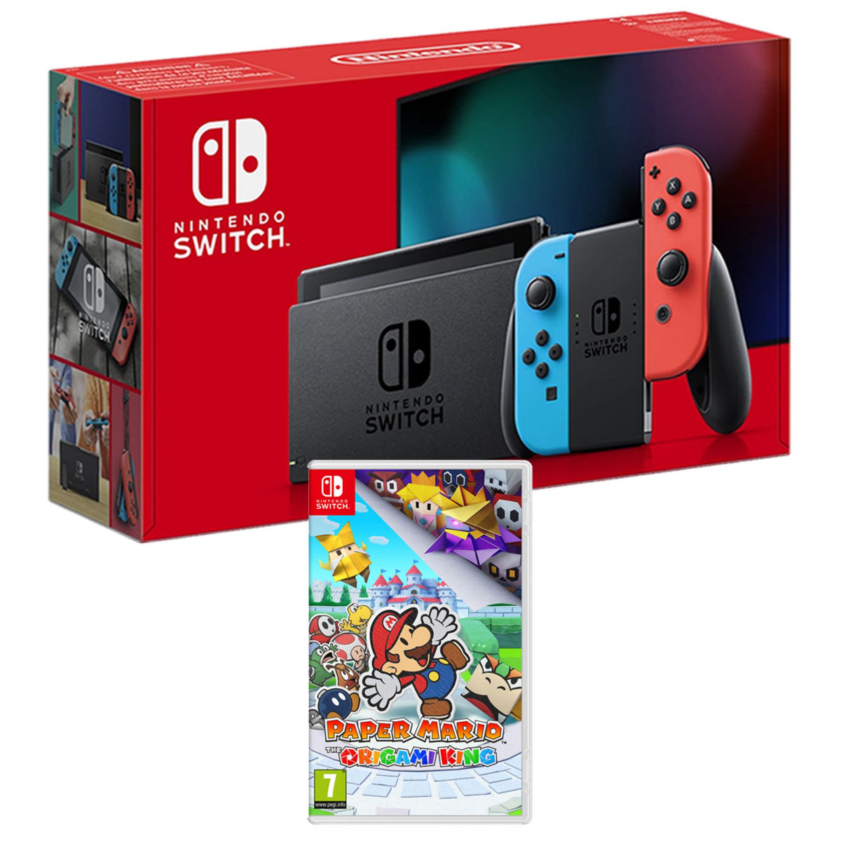 NINTENDO EXCLU WEB Console Nintendo Switch Joy-Con Bleu et Rouge + Paper Mario The Origami King Nintendo Switch