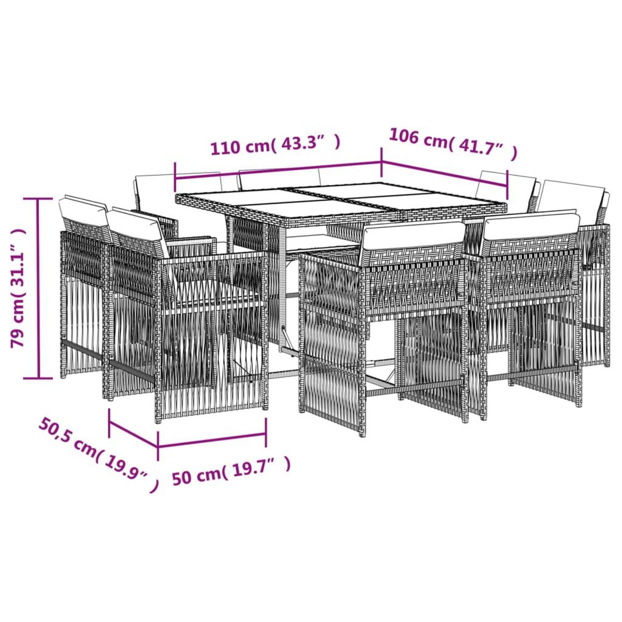 Voir la diapositive 6 : VIDAXL Ensemble a manger de jardin et coussins 9 pcs melange beige
