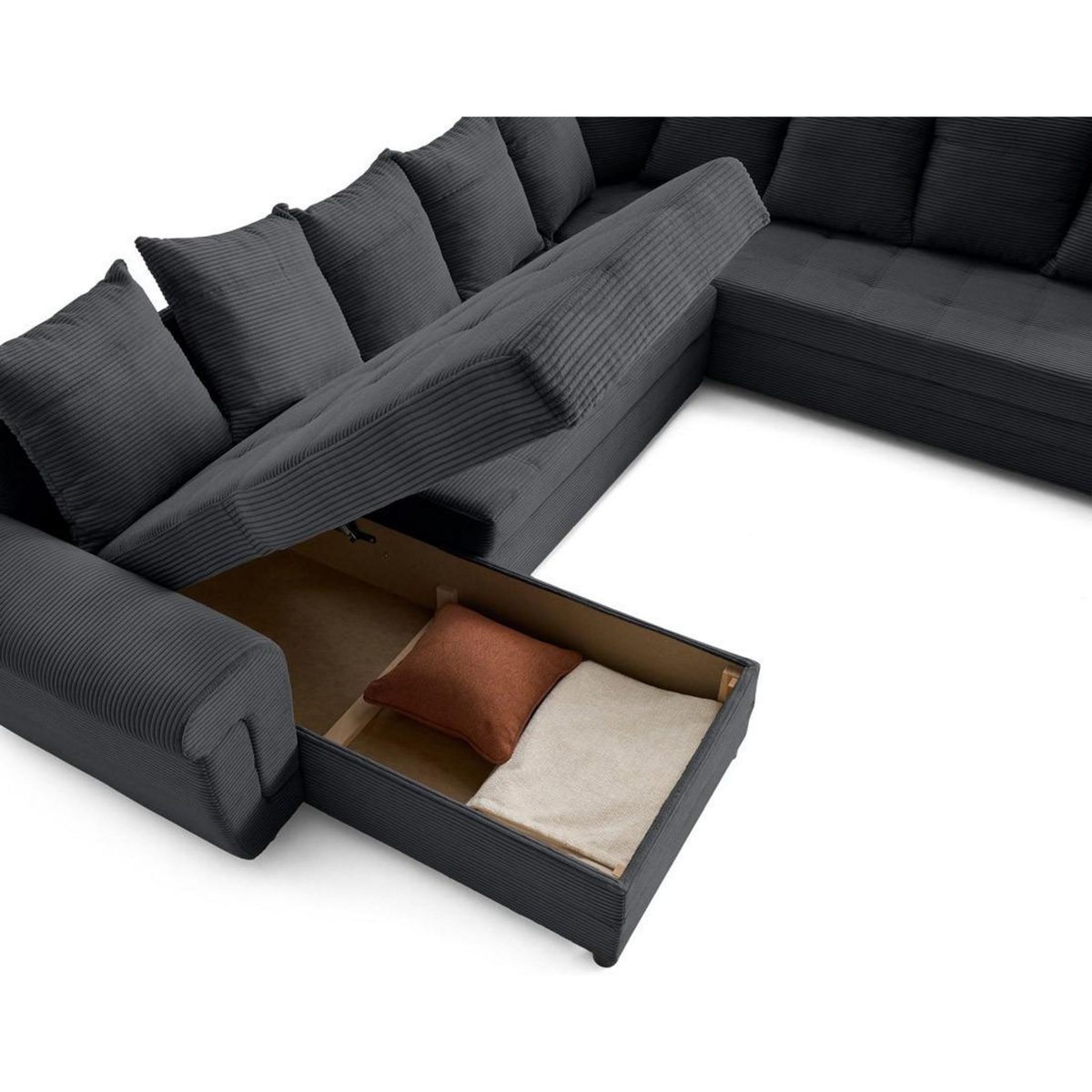 BEST MOBILIER Henry - canapé panoramique convertible - avec coffre - en velours côtelé - 7 places