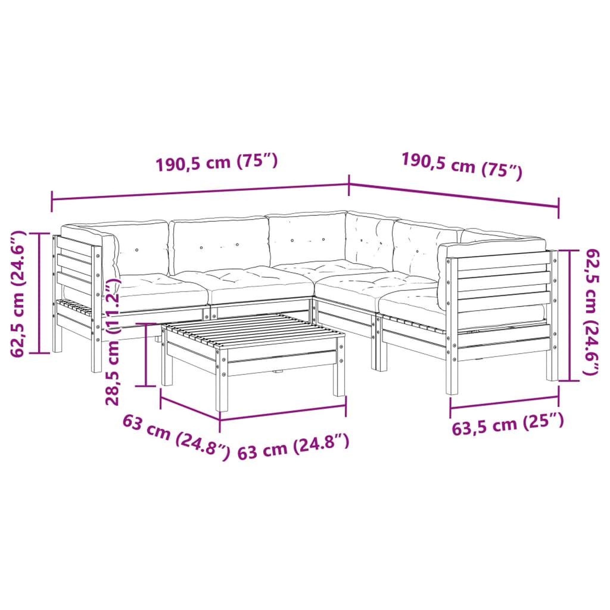 Voir la diapositive 6 : VIDAXL Salon de jardin 6 pcs avec coussins bois de pin impregne